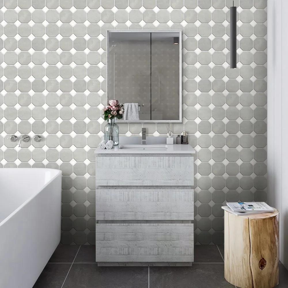 3D Grey and White Geometric Peel and Stick Wall Tile