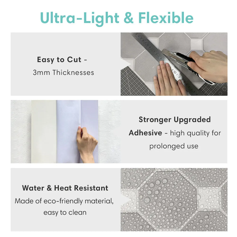 3D Grey and White Geometric Peel and Stick Wall Tile