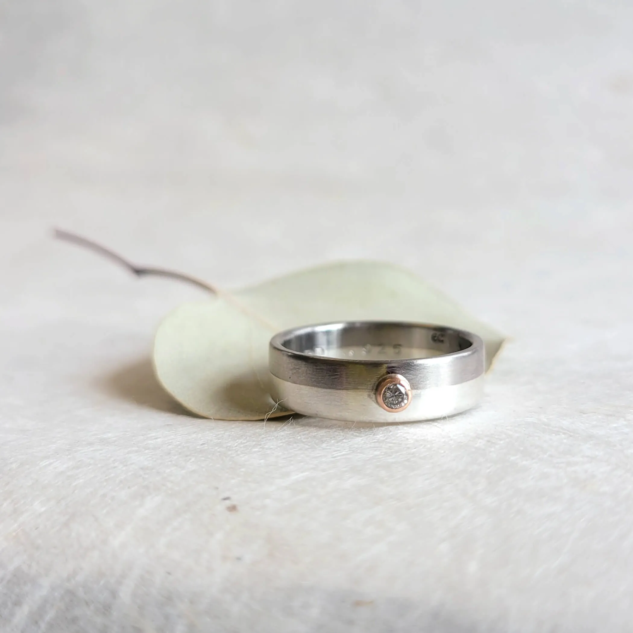 6mm Band in Palladium and Sterling Silver with Salt and Pepper Diamond Accent