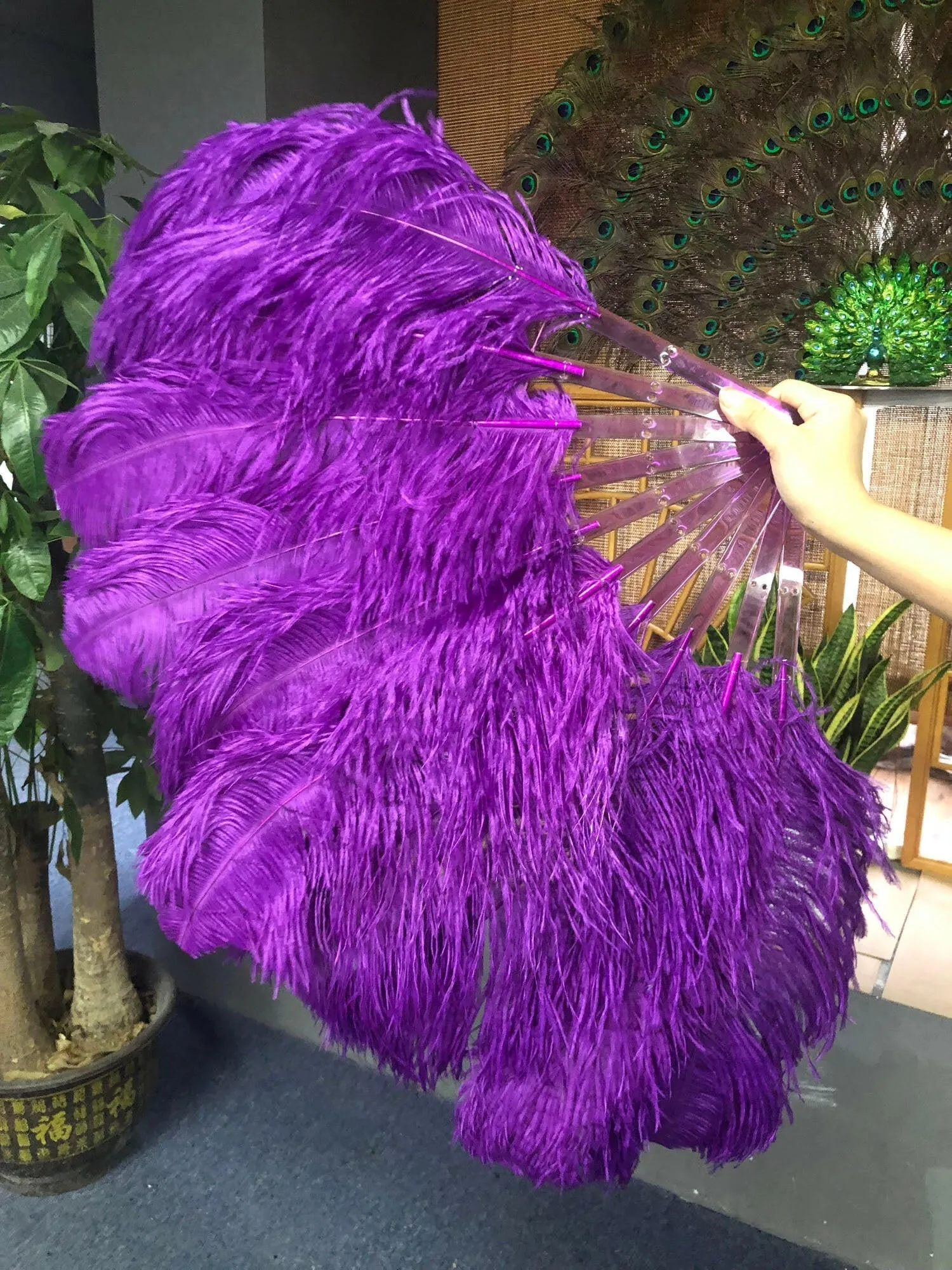 A pair dark purple  Single layer Feather fan 24"x 41"