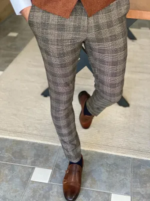 Beige Slim Fit Plaid Pants for Men by GentWith.com | Worldwide Shipping