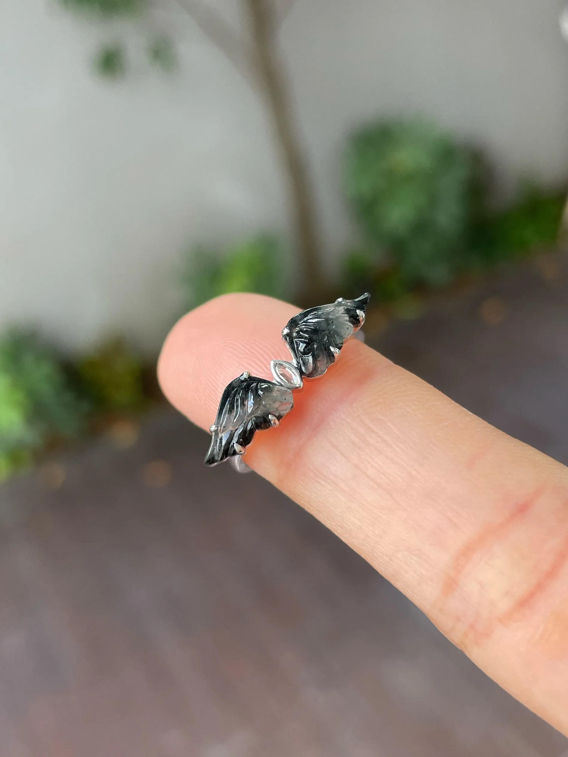 Black Jade Ring - Wings (NJR187)