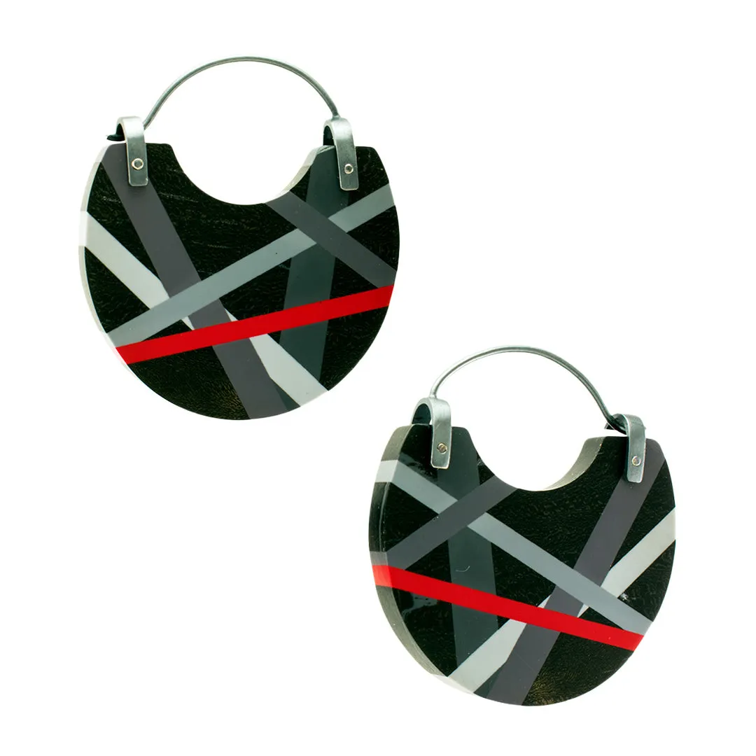 Black/Red Mini Ebony Wood Hoop Earrings