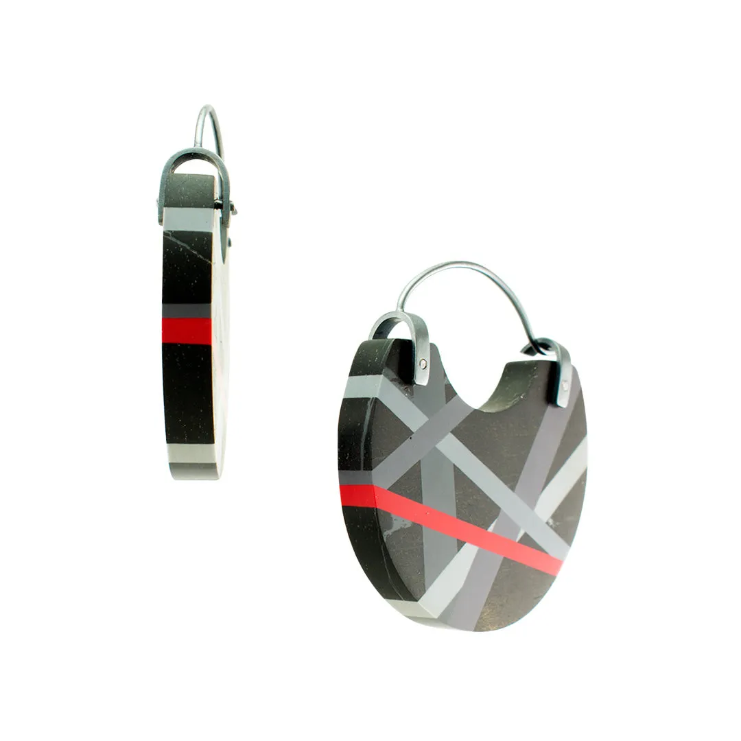 Black/Red Mini Ebony Wood Hoop Earrings