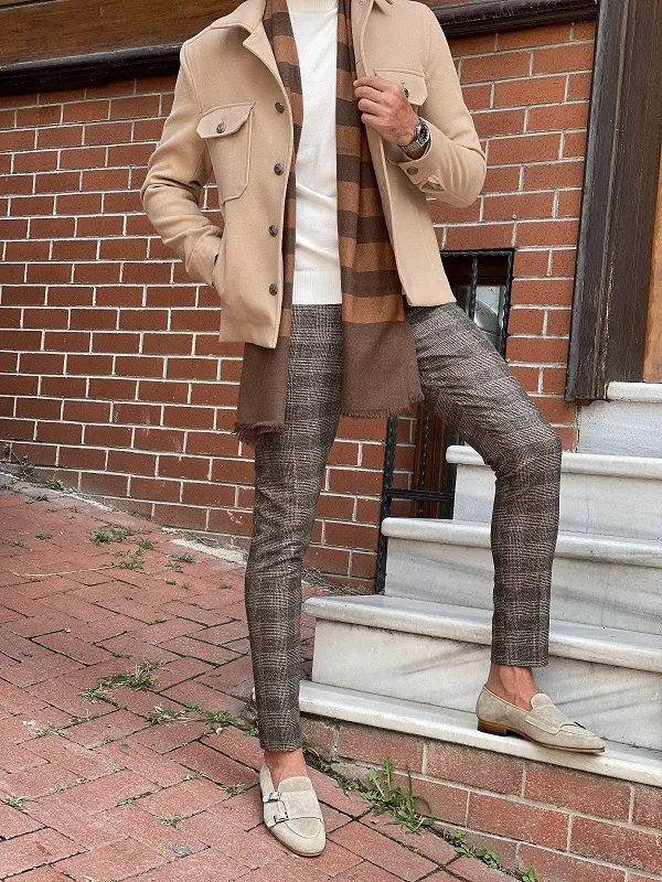Brown Slim Fit Plaid Pants for Men by GentWith | Worldwide Shipping