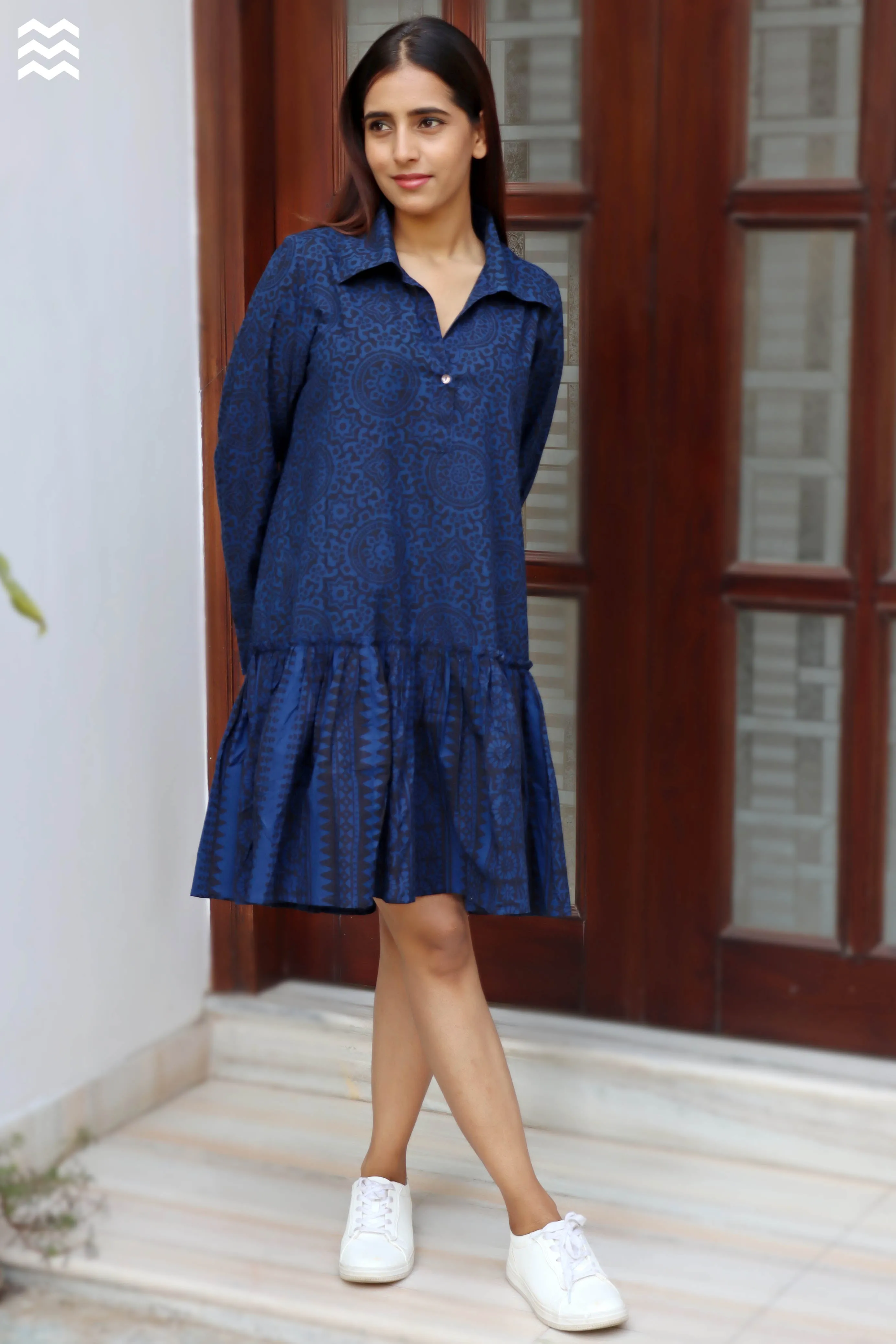Cambric Cotton Short Martini Dress In Graphic Print