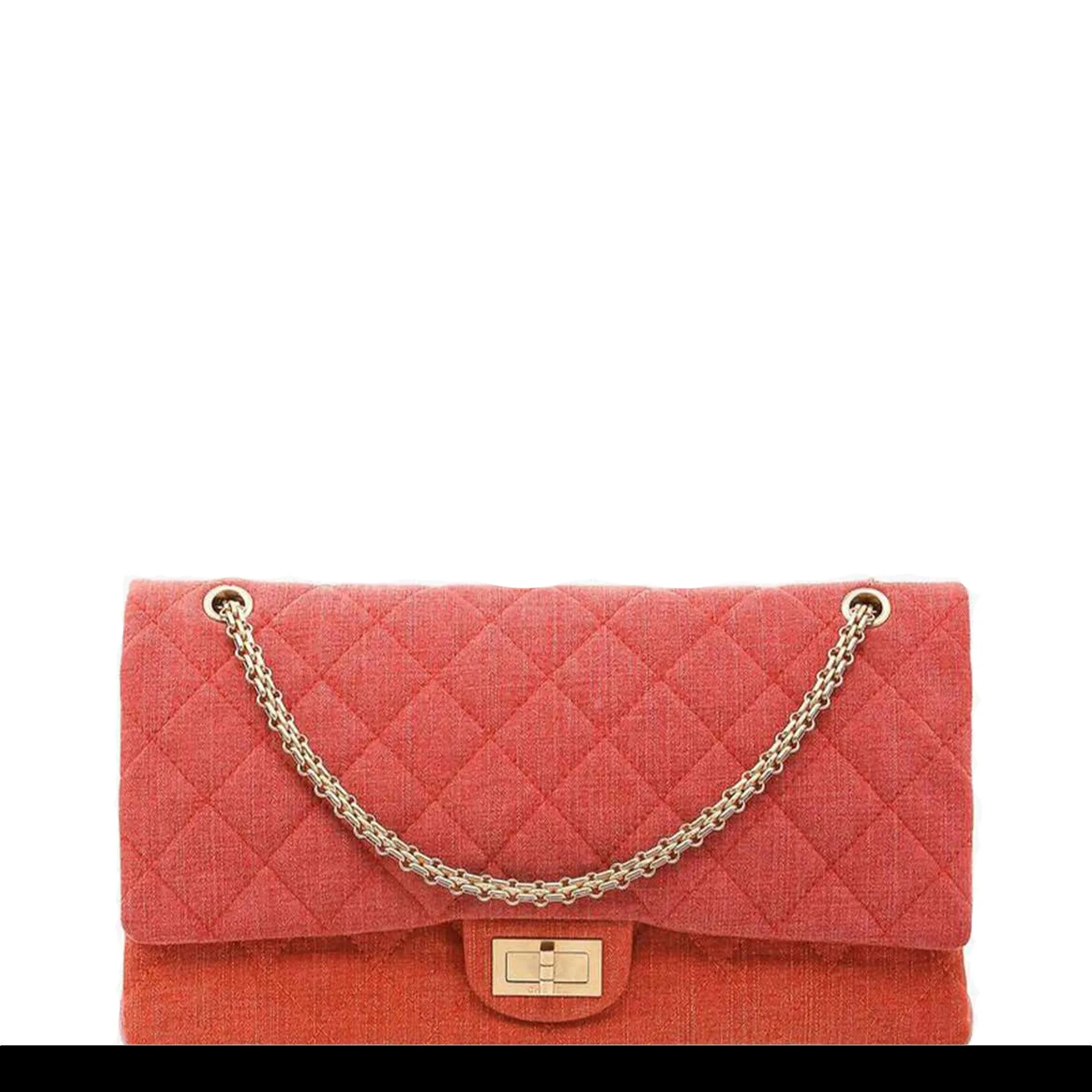 Chanel Vintage Quilted Canvas Orange Pink Shoulder Bag