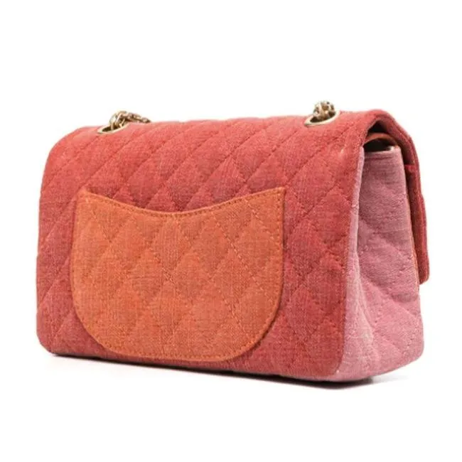 Chanel Vintage Quilted Canvas Orange Pink Shoulder Bag