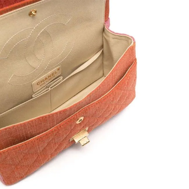 Chanel Vintage Quilted Canvas Orange Pink Shoulder Bag