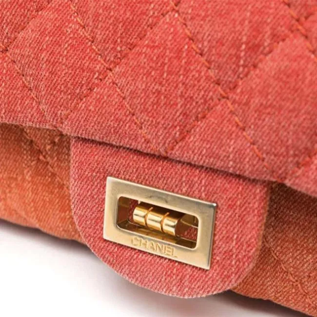 Chanel Vintage Quilted Canvas Orange Pink Shoulder Bag