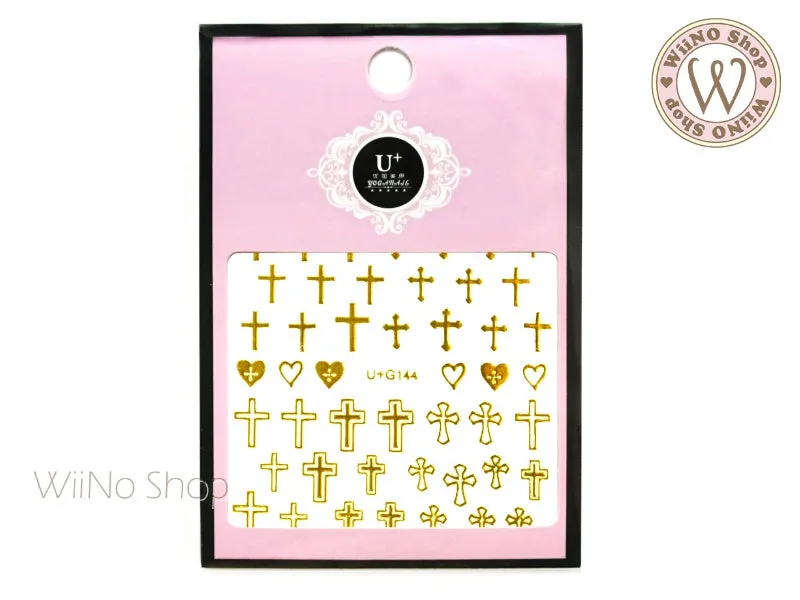 Gold Cross Adhesive Nail Art Sticker - 1 pc (U G144)