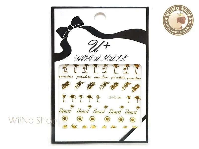 Gold Palm Tree Sun Feather Adhesive Nail Art Sticker - 1 pc (U G108)