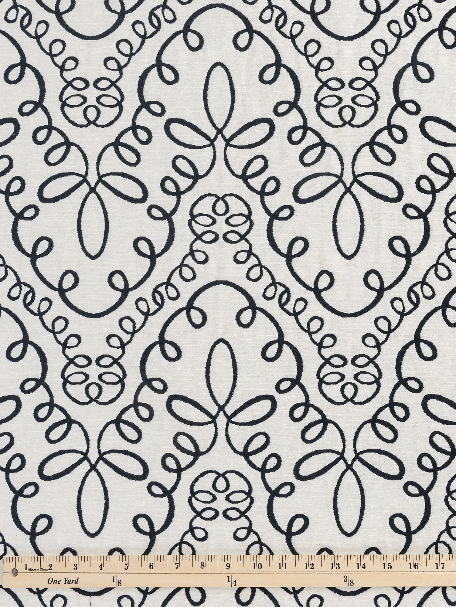 Graphic Swirl Cotton Jacquard  - Black   Cream