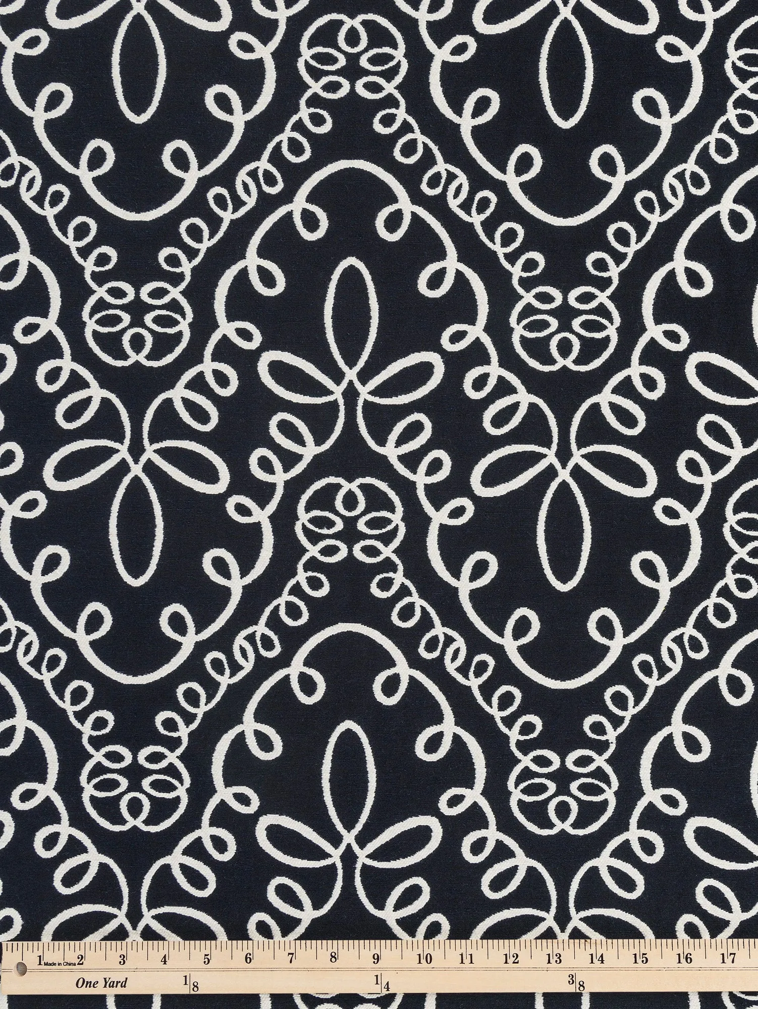 Graphic Swirl Cotton Jacquard  - Black   Cream