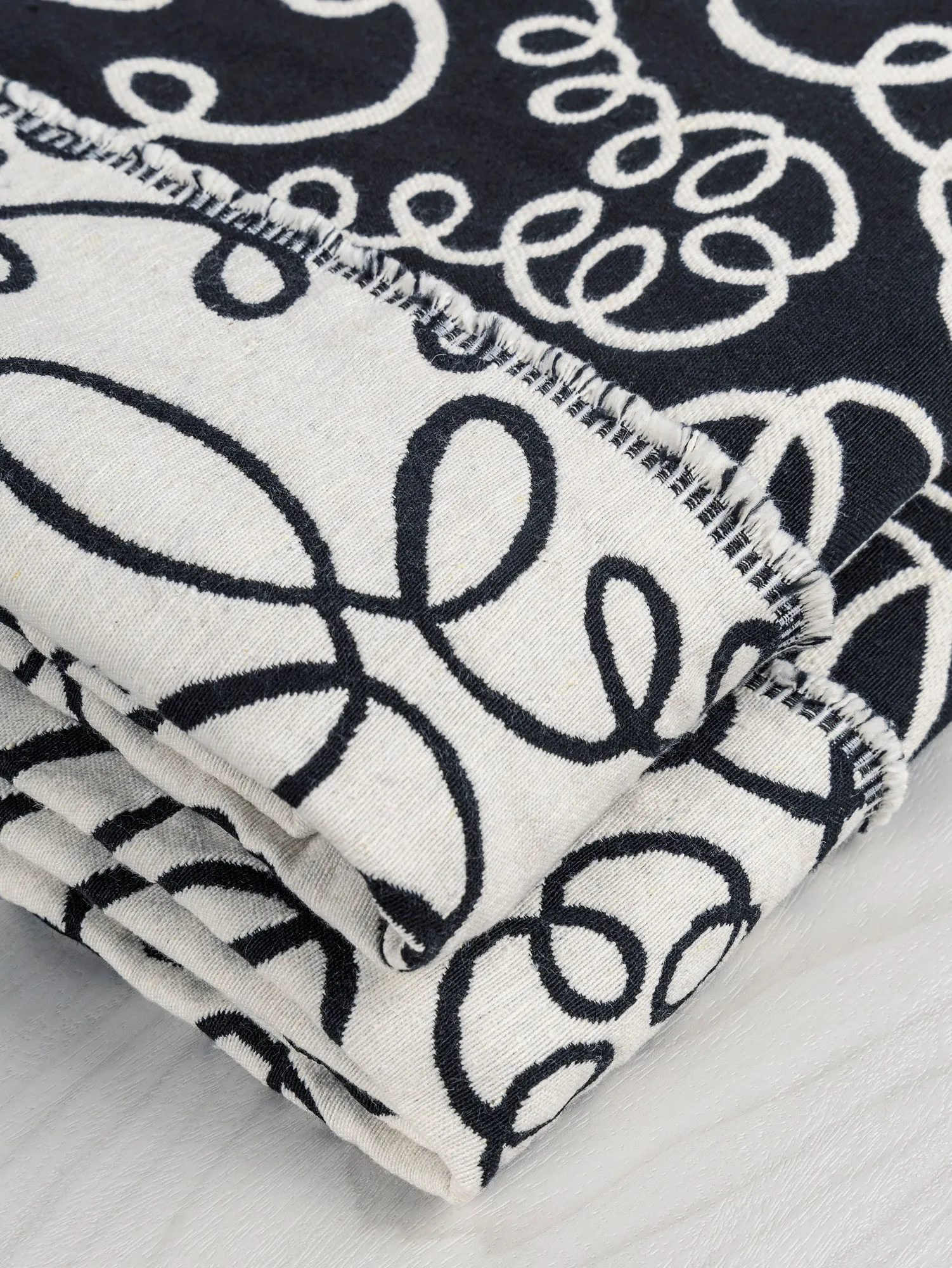 Graphic Swirl Cotton Jacquard  - Black   Cream