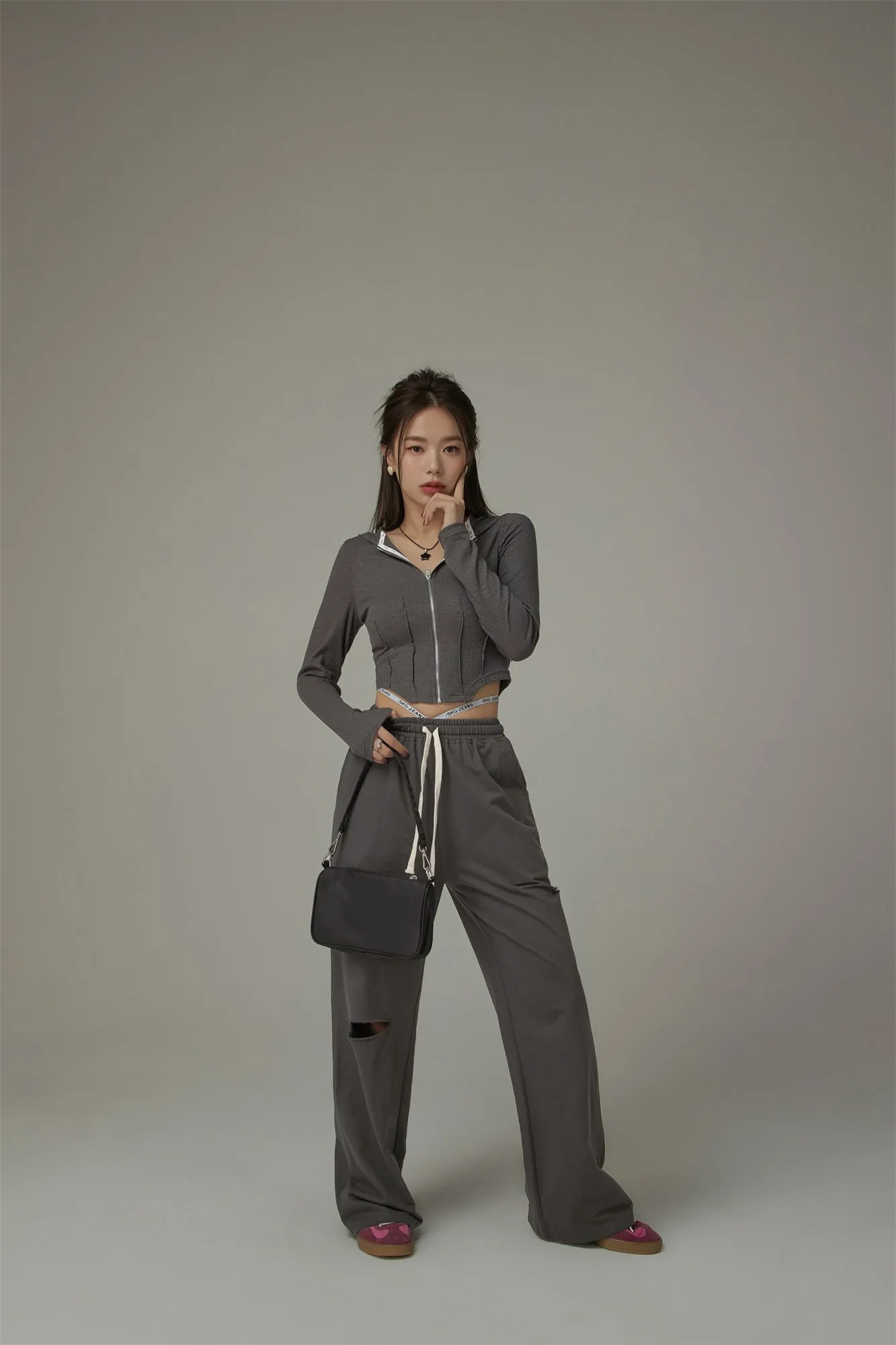 High Banding Straps Distressed Sweatpants