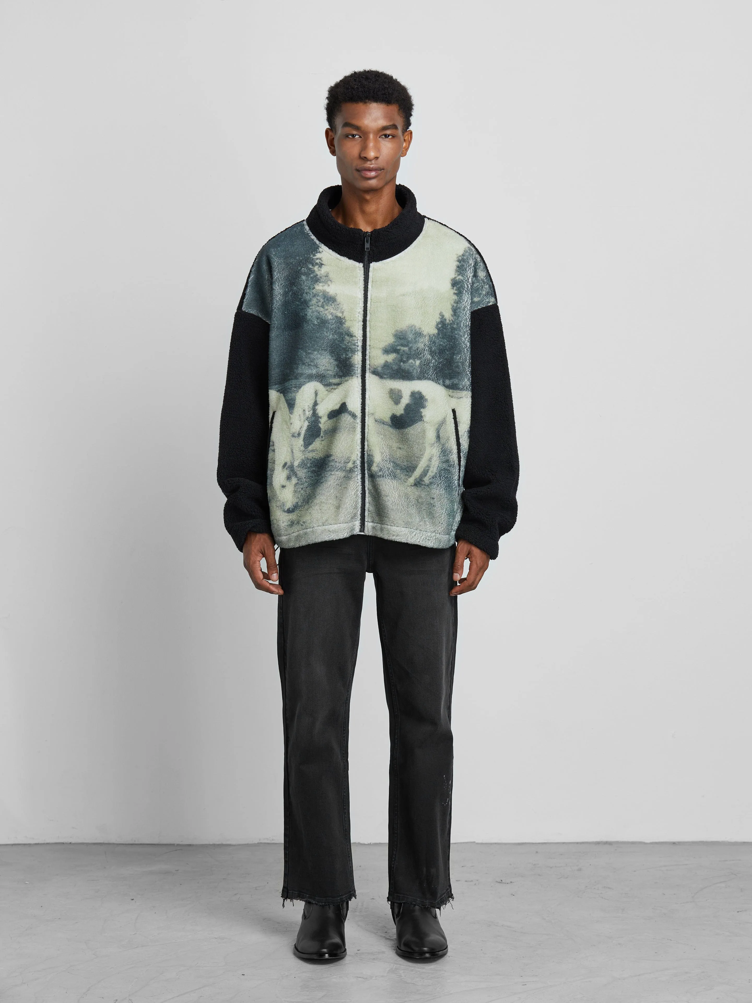 Horses Zip-Up Sherpa Jacket