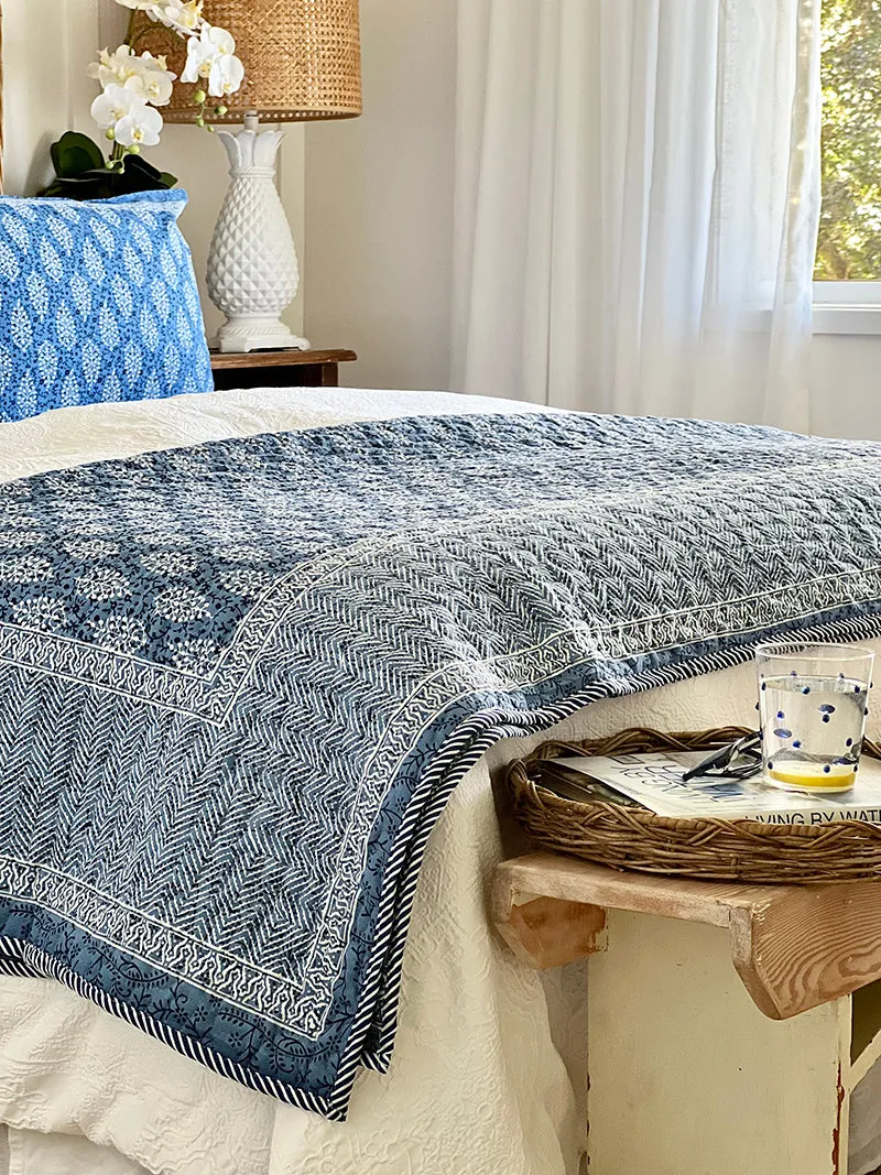 Indigo Buti Block Print Quilted Comforter