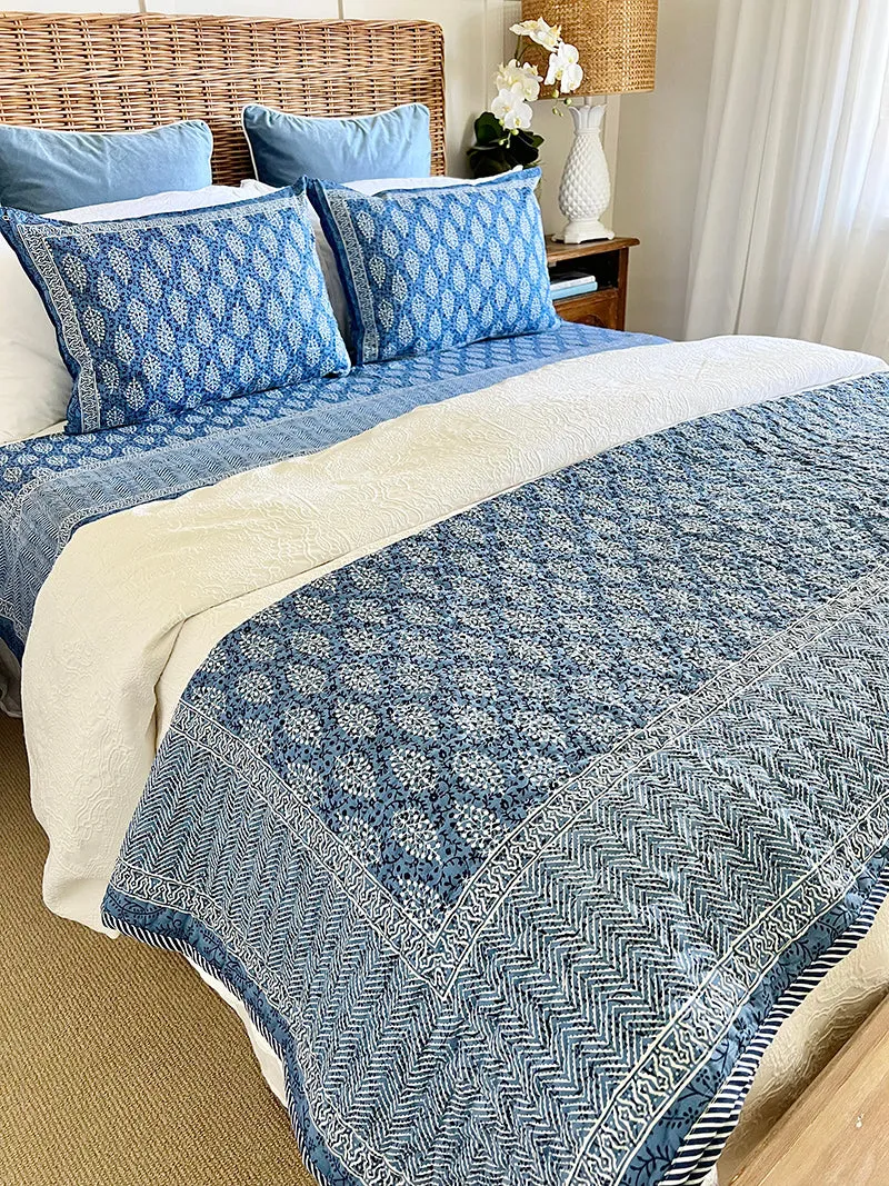 Indigo Buti Block Print Quilted Comforter
