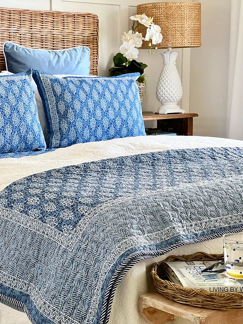 Indigo Buti Block Print Quilted Comforter