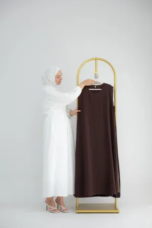 Iris Slip dress maxi length sleeveless in mat crinkle effect fabric in dark coffee color