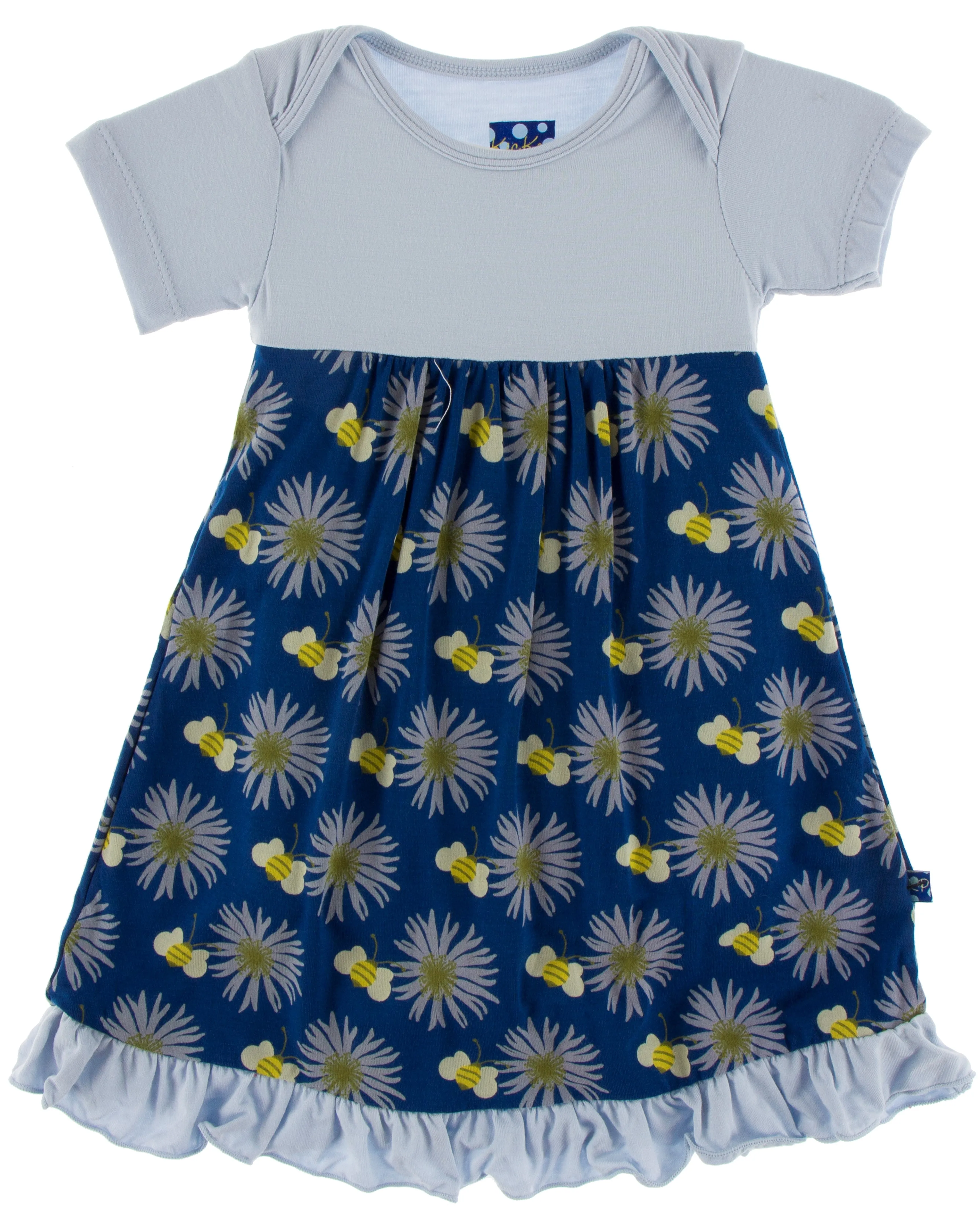 KicKee Pants Navy Cornflower and Bee S/S One Piece Dress Romper