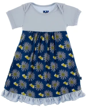 KicKee Pants Navy Cornflower and Bee S/S One Piece Dress Romper