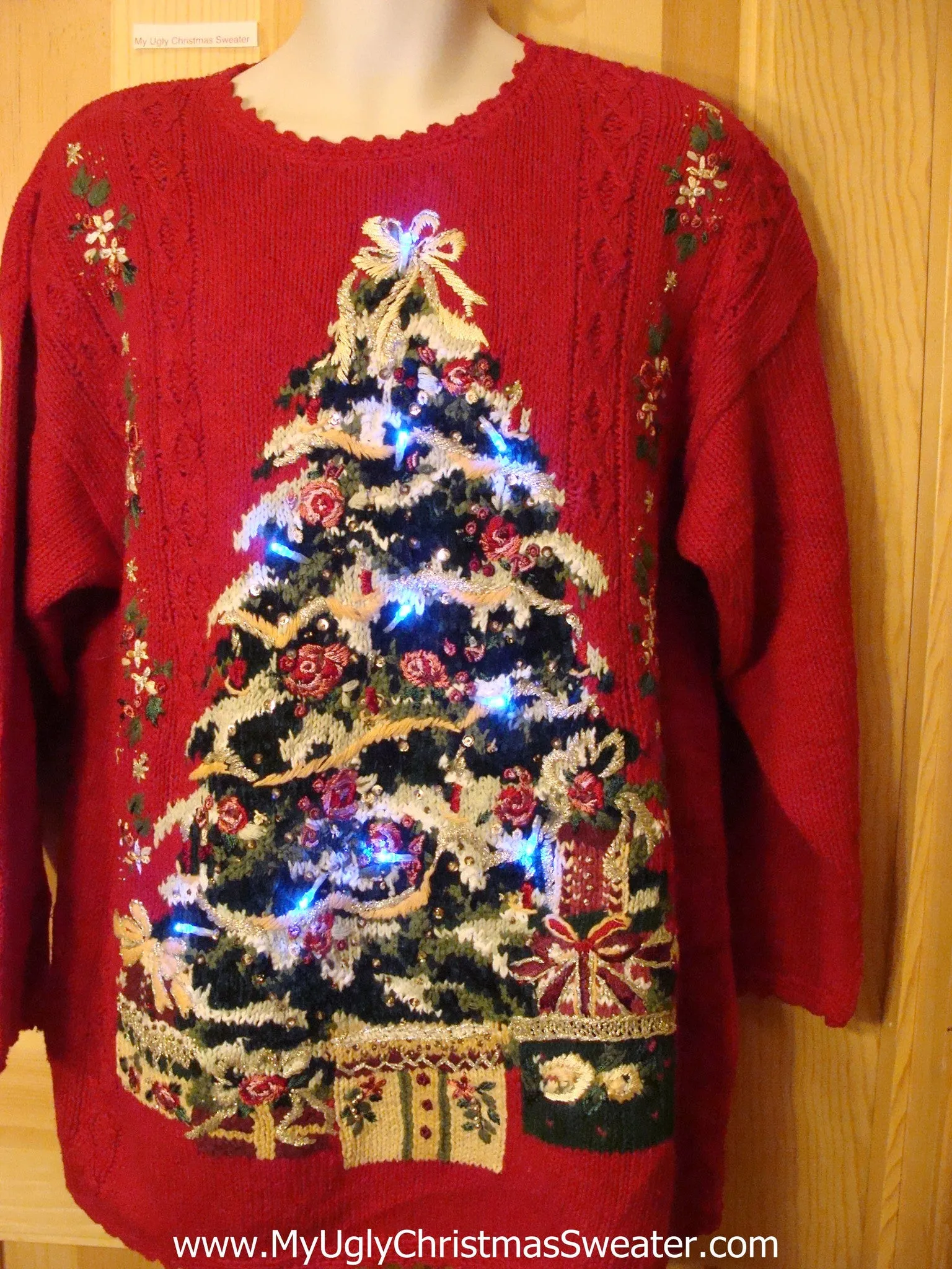 Light Up Ugly Christmas Sweater with Tree 80s