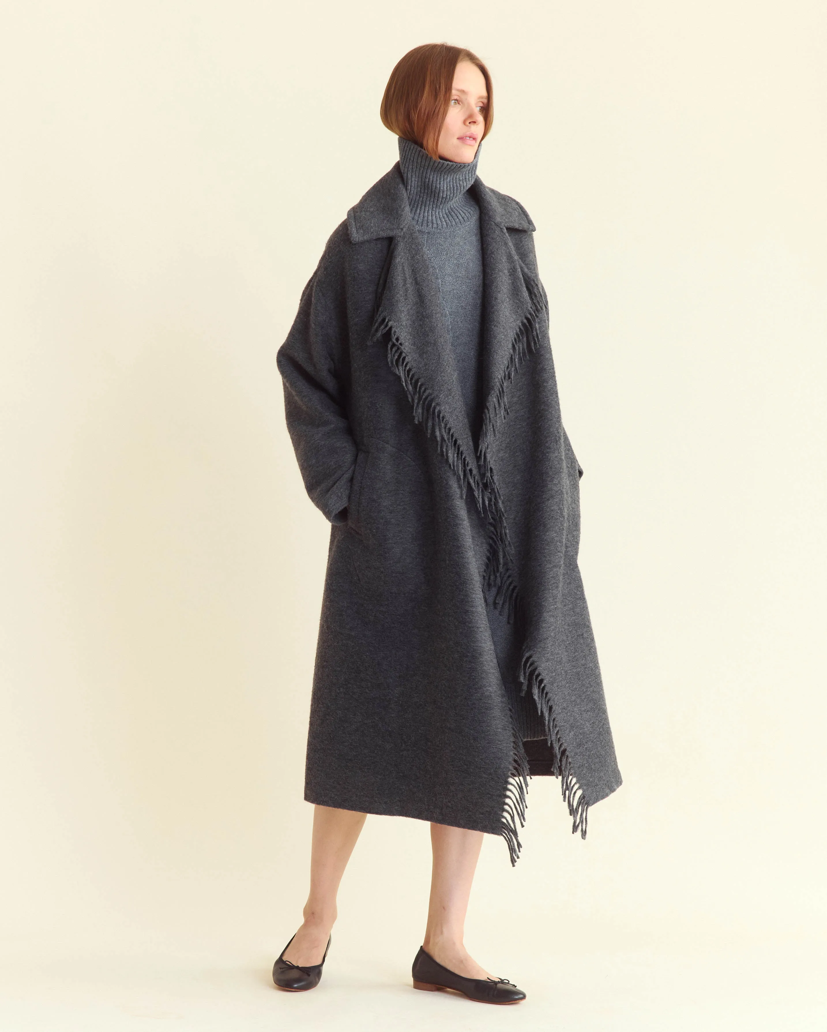 Long Blanket Fringe Coat