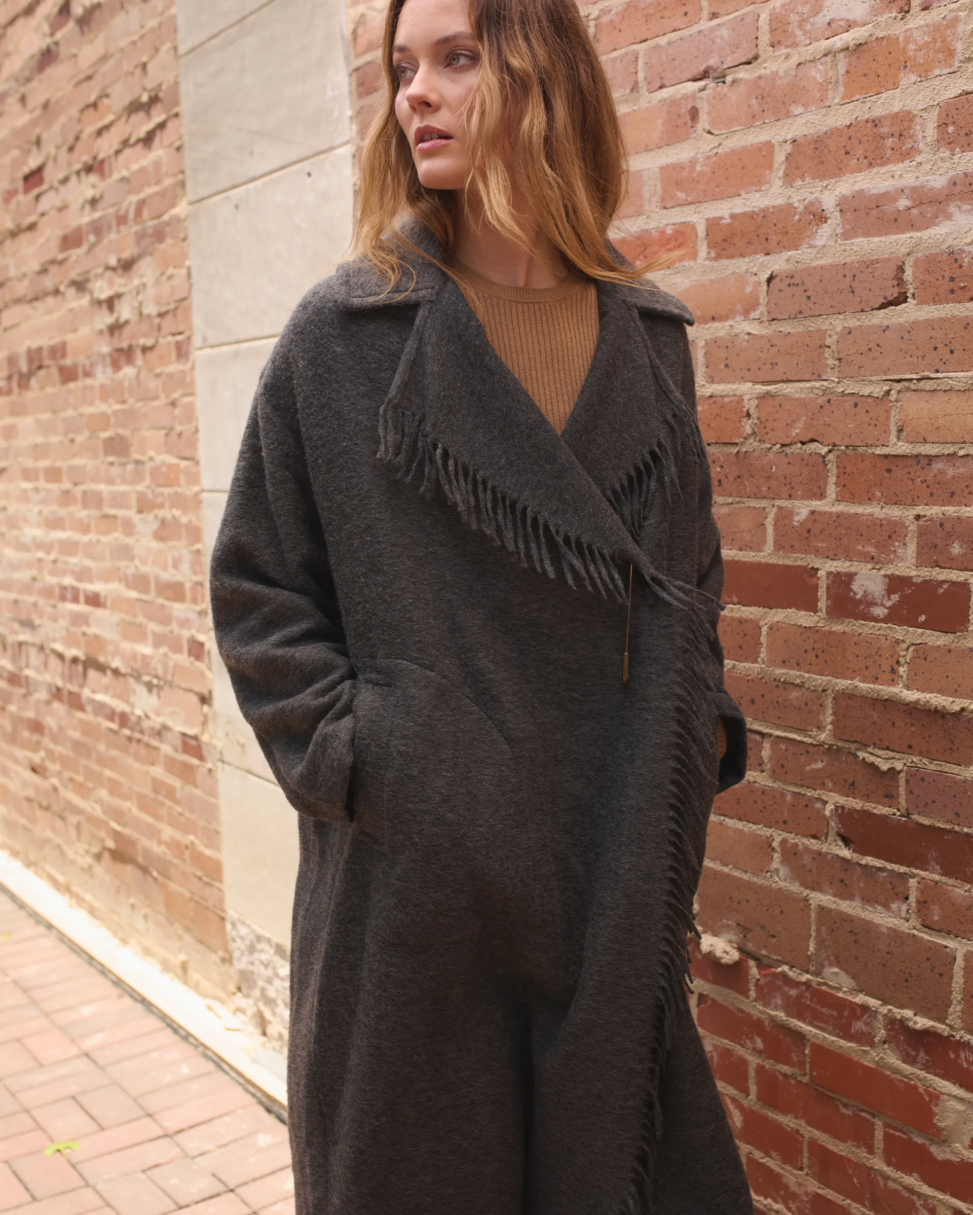 Long Blanket Fringe Coat