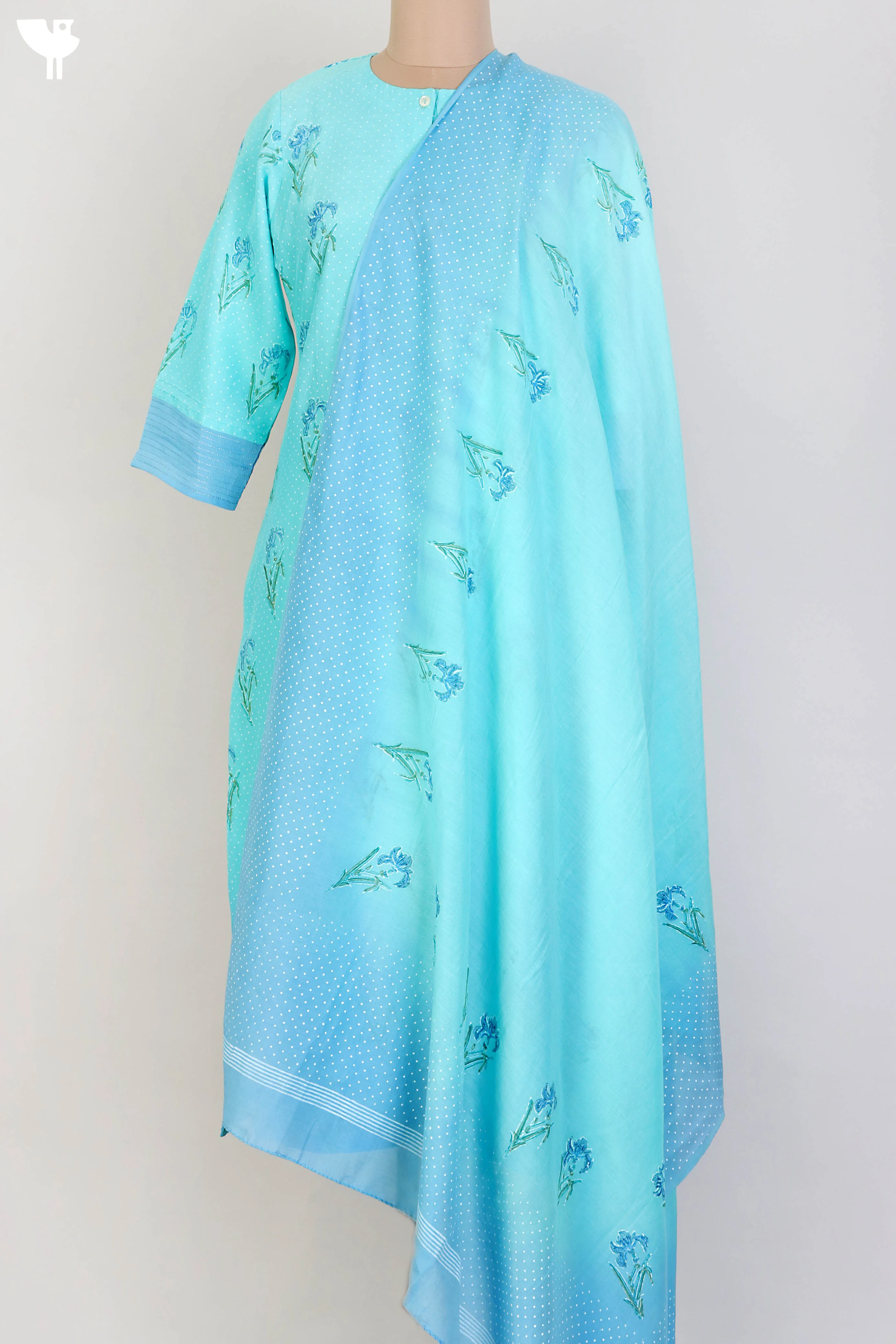 Modal Silk Kurta With Silk Cotton Dupatta In Floral Block Print