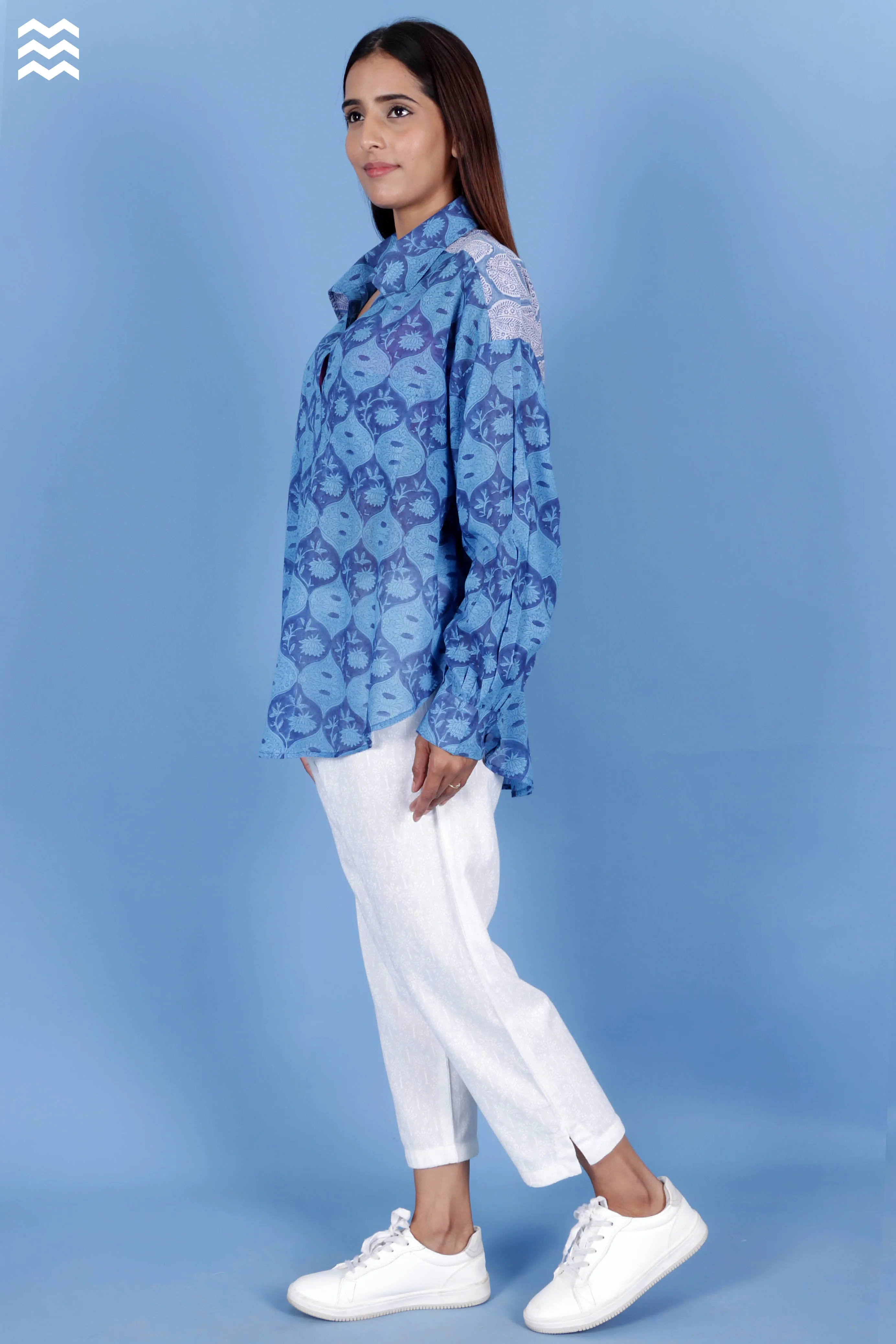 Mulmul Cotton Beach Shirt In Block Print