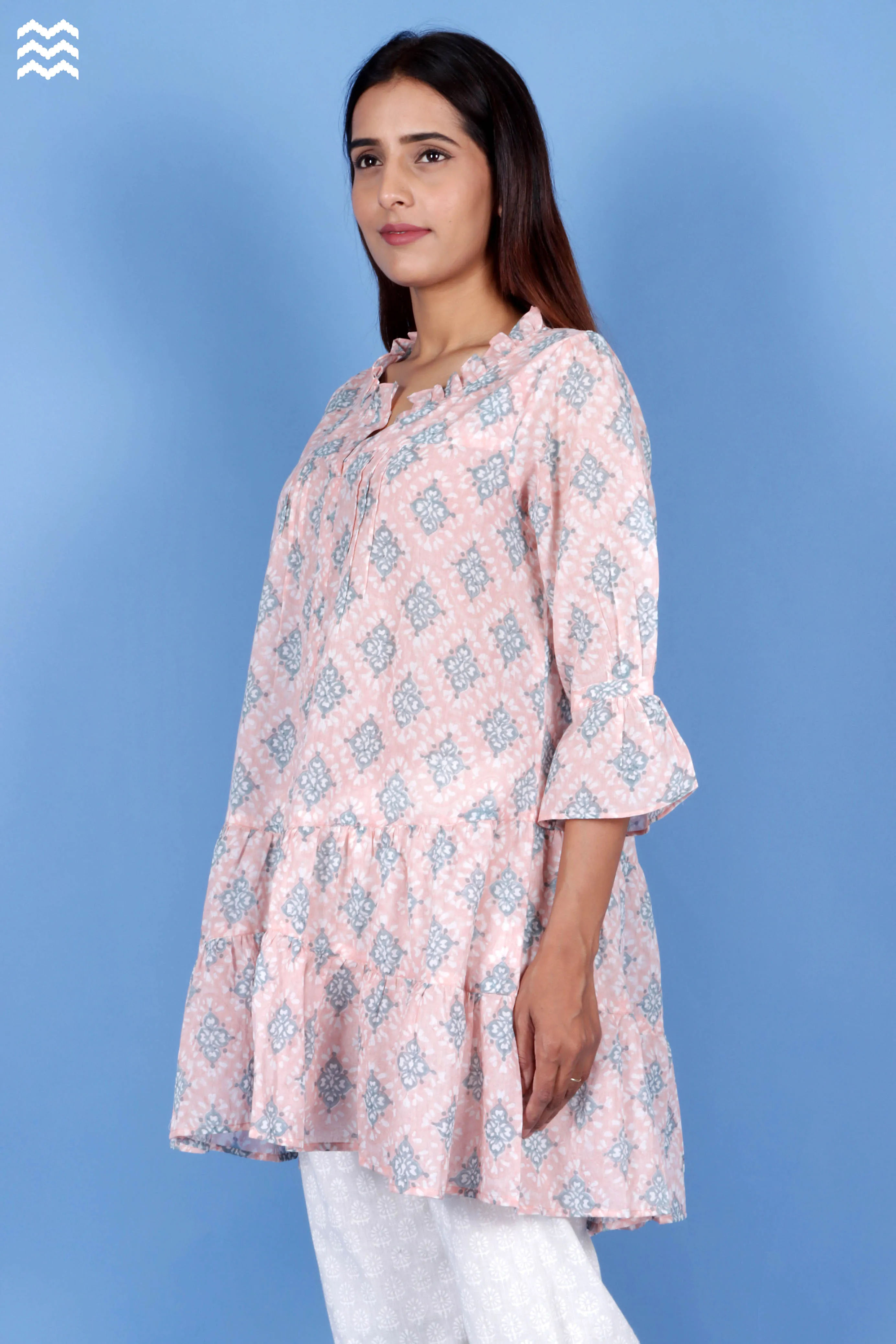Mulmul Cotton Betty Top In Block Print