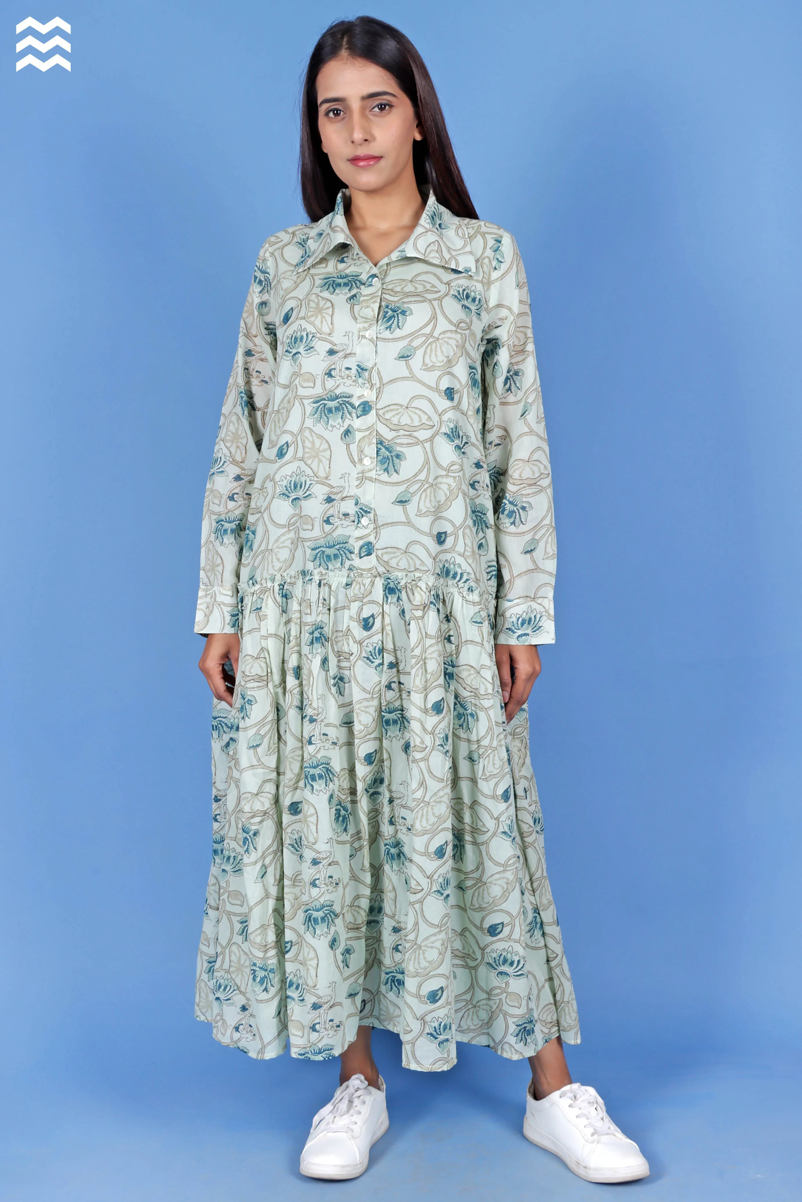 Mulmul Cotton Shirt Dress In Floral Block Print