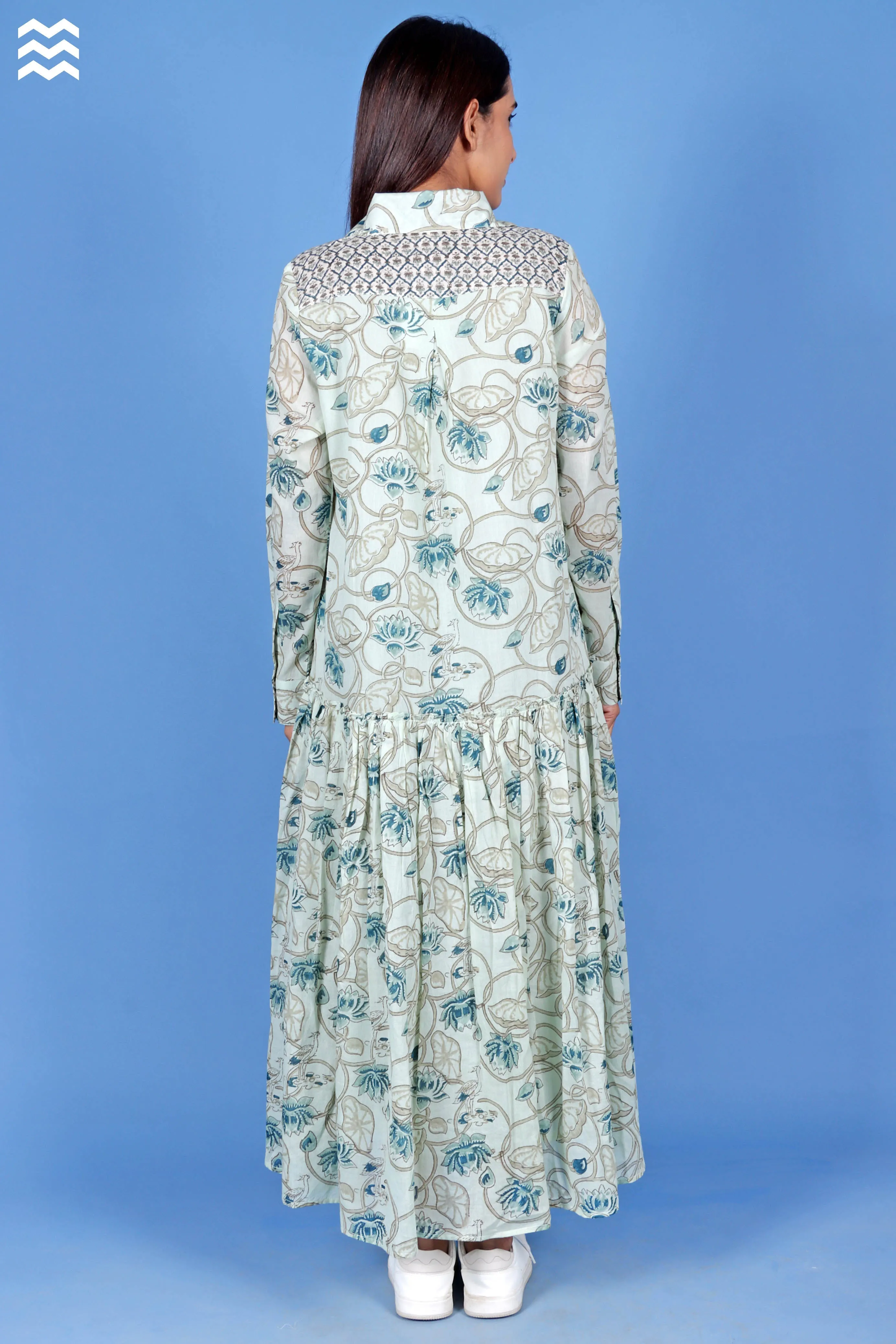 Mulmul Cotton Shirt Dress In Floral Block Print