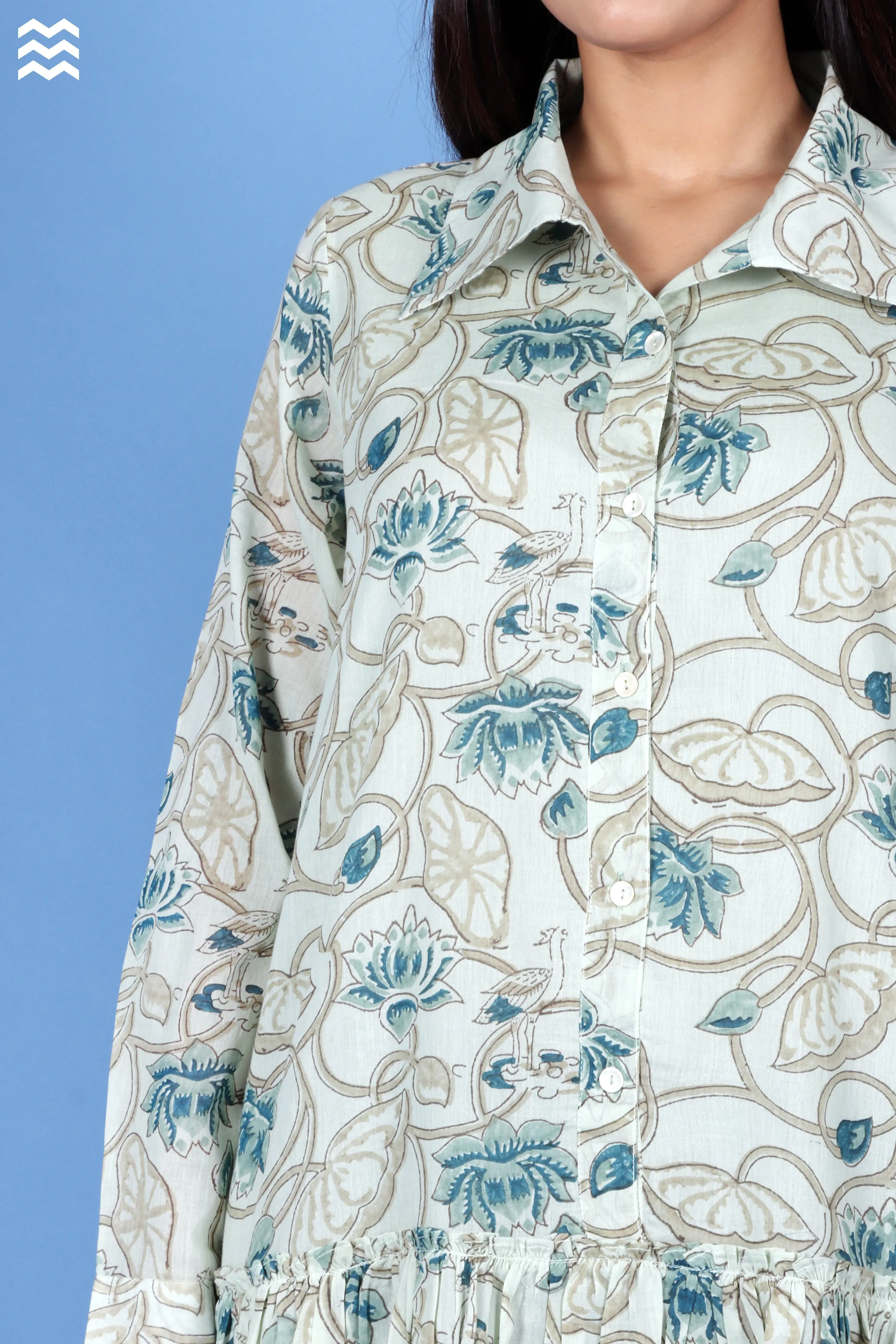 Mulmul Cotton Shirt Dress In Floral Block Print