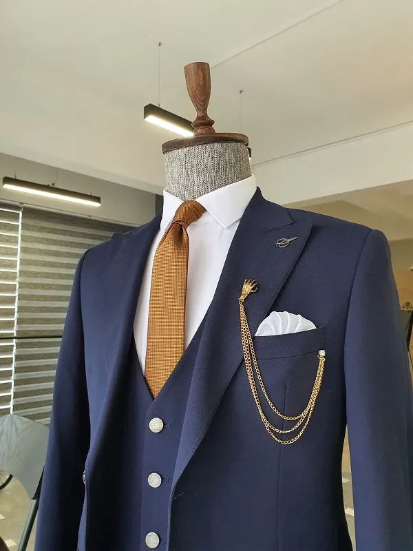 Navy Blue Slim Fit Cotton Suit for Men by GentWith | Worldwide Shipping
