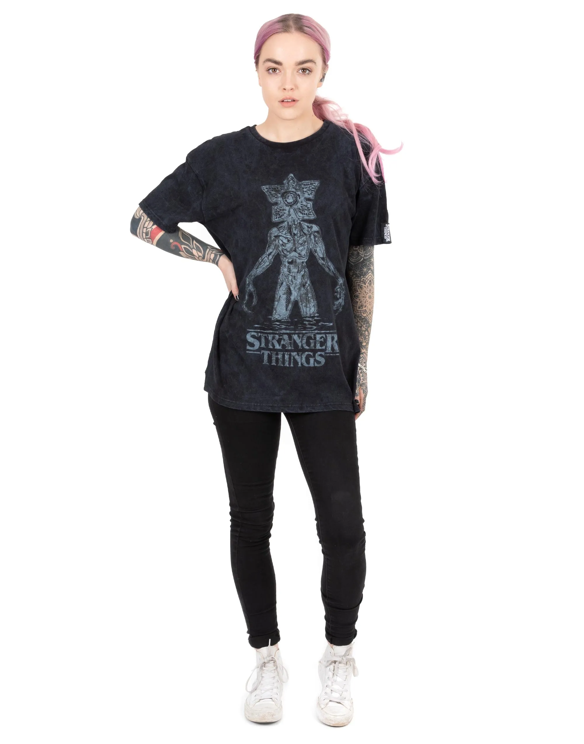 Netflix Stranger Things Acid Wash Women's Tshirt - Charcoal