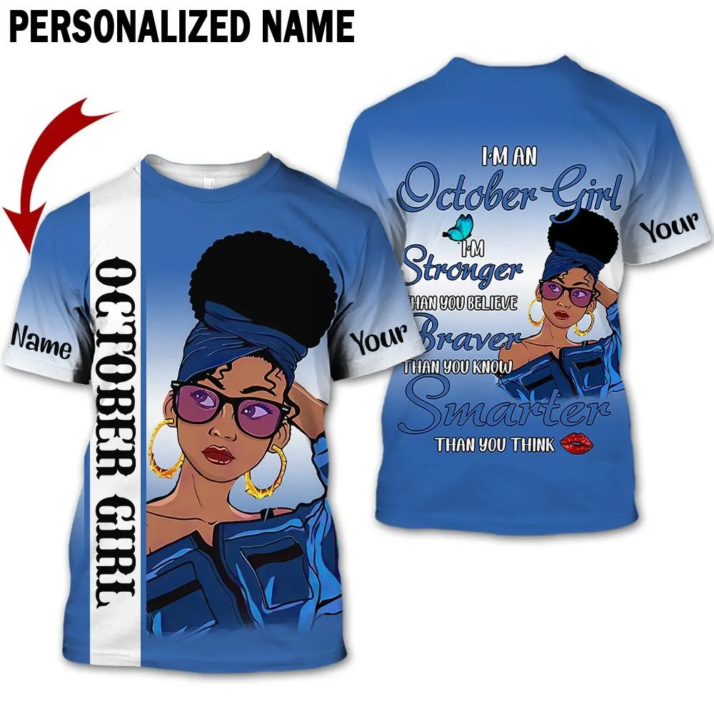 Personalized Name Birthday Outfit October Girl Thank You Think Blue All Over Printed Birthday Shirt