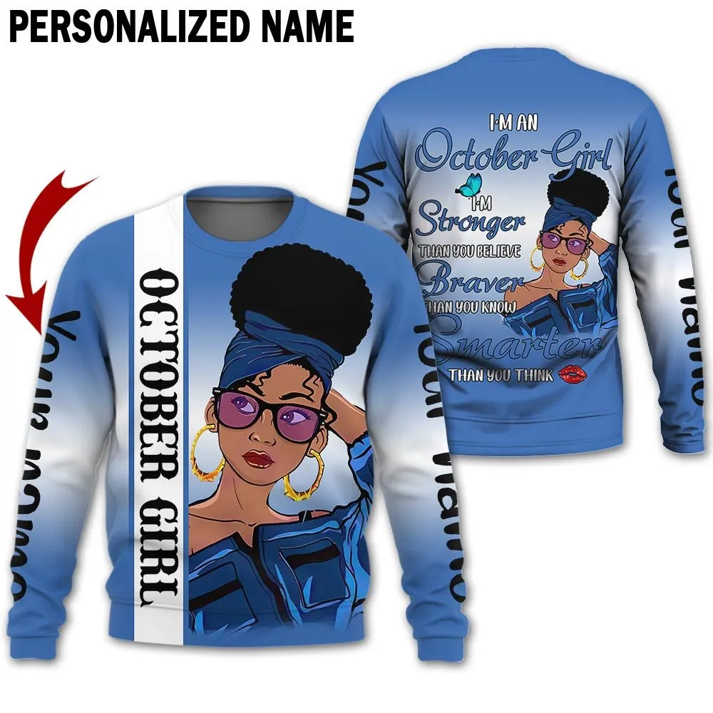 Personalized Name Birthday Outfit October Girl Thank You Think Blue All Over Printed Birthday Shirt