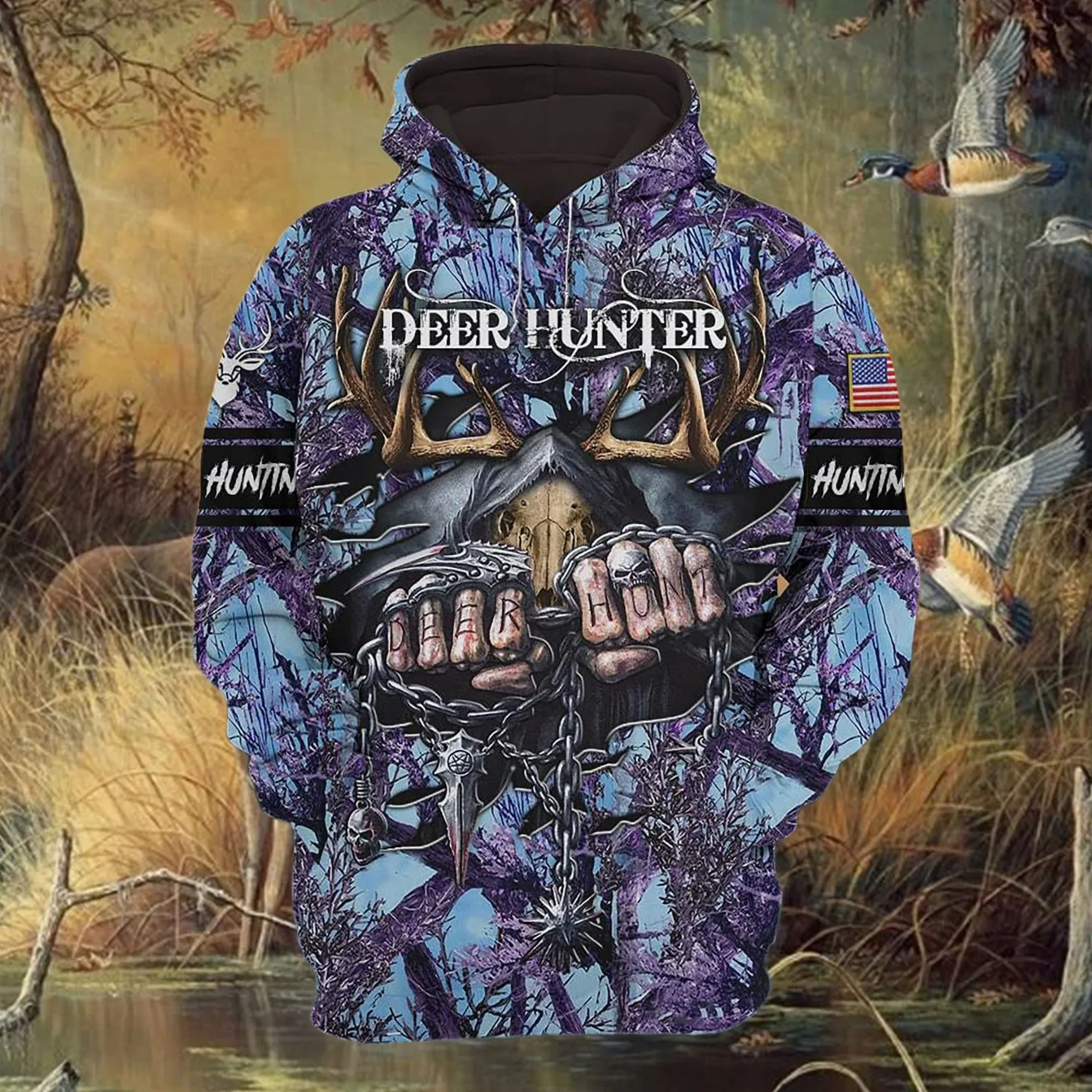 Personalized Special Deer Hunter Hoodie 3D Full Print Deer Hunt Hoodie Skull Pattern Best Gift For Hunter