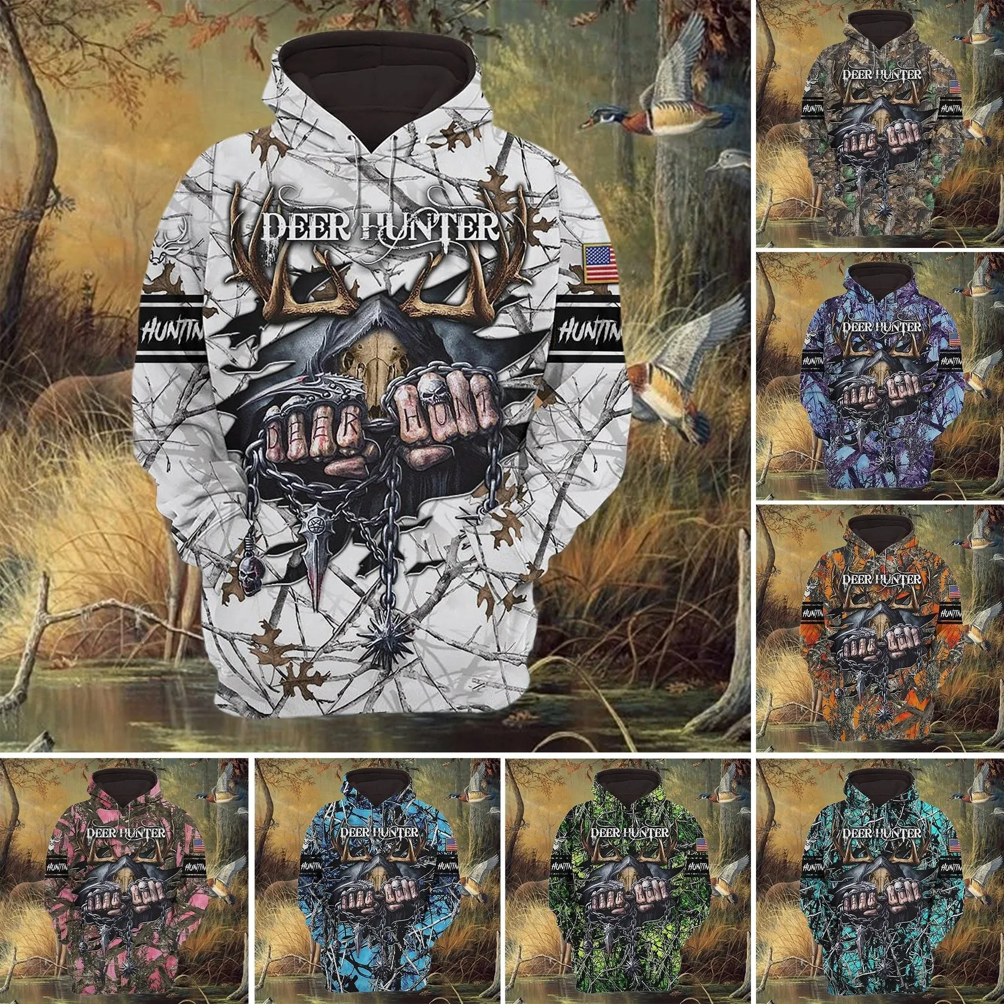 Personalized Special Deer Hunter Hoodie 3D Full Print Deer Hunt Hoodie Skull Pattern Best Gift For Hunter