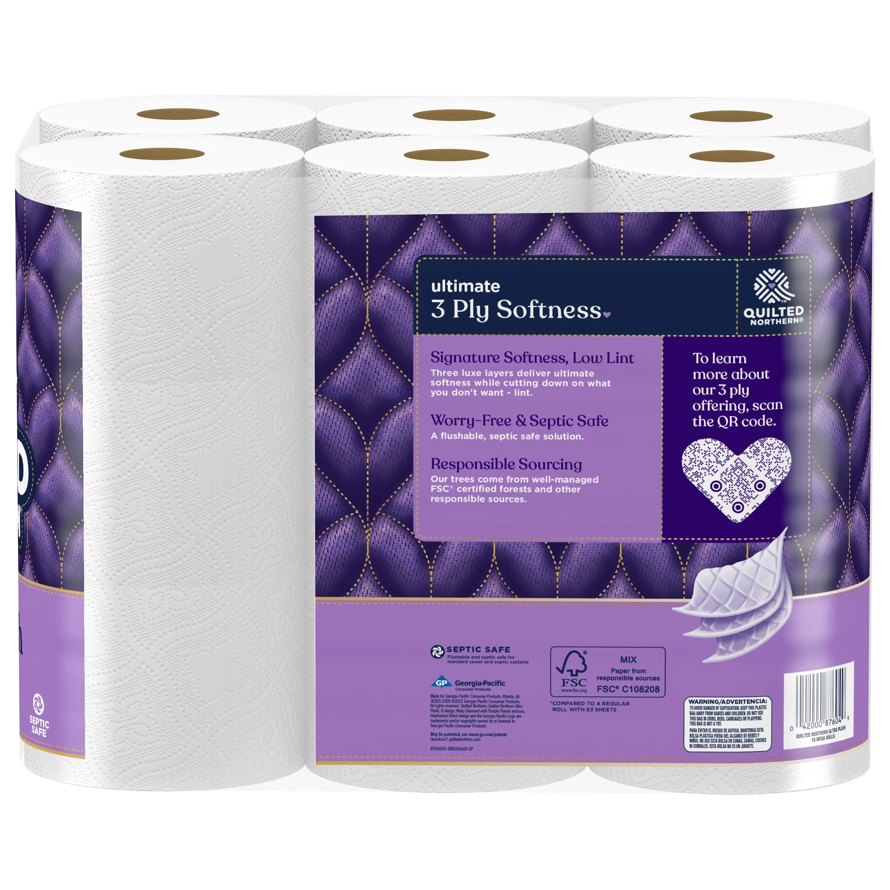 Quilted Northern Ultra Plush 18 Mega Rolls, 3X More Absorbent*, Luxurious Soft Toilet Paper