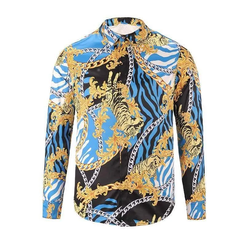 Quilted Vintage Silk Baroque Blue Longsleeve Shirt