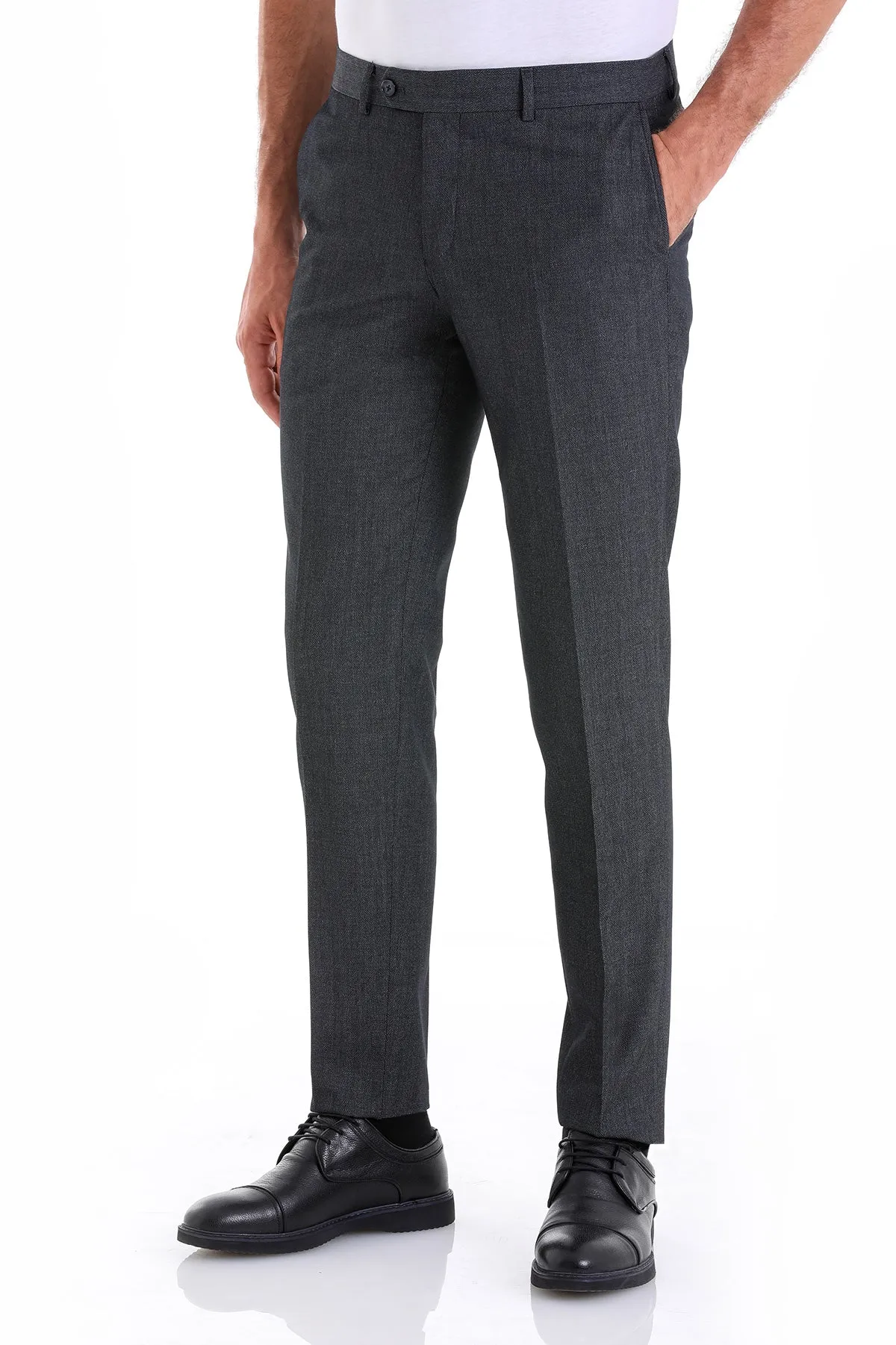 Slim Fit Textured Black Side Pocket Low Waist Dress Pants