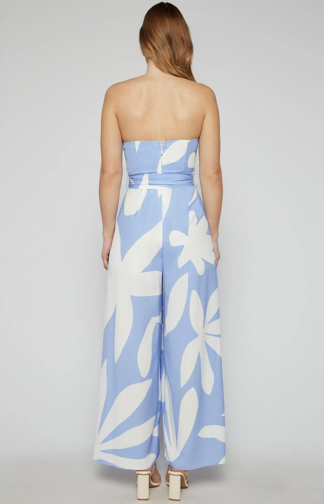Two Tone Floral Strapless Split Leg Jumpsuit