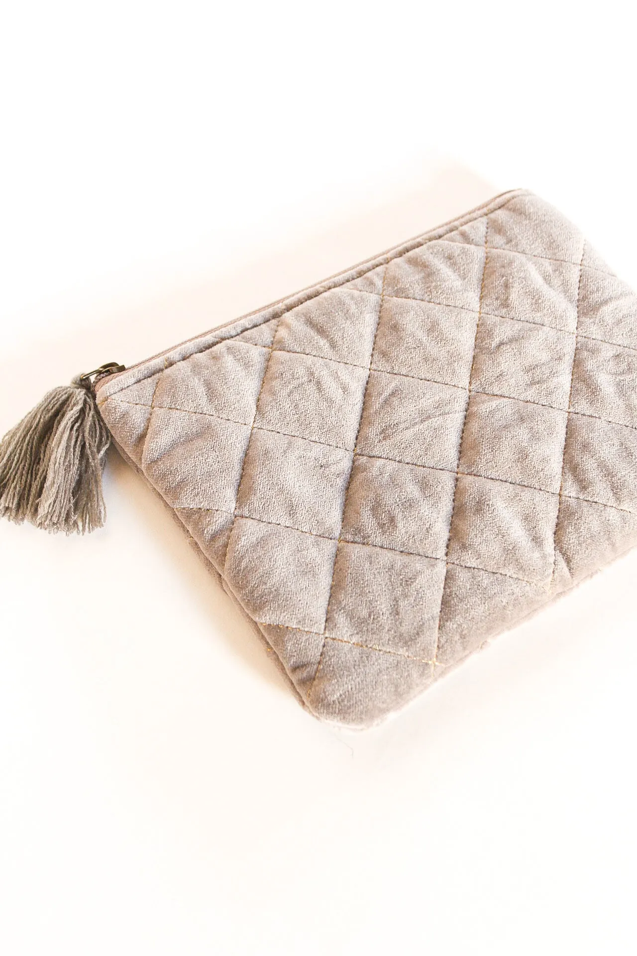 Velour Quilted Accessory Bag