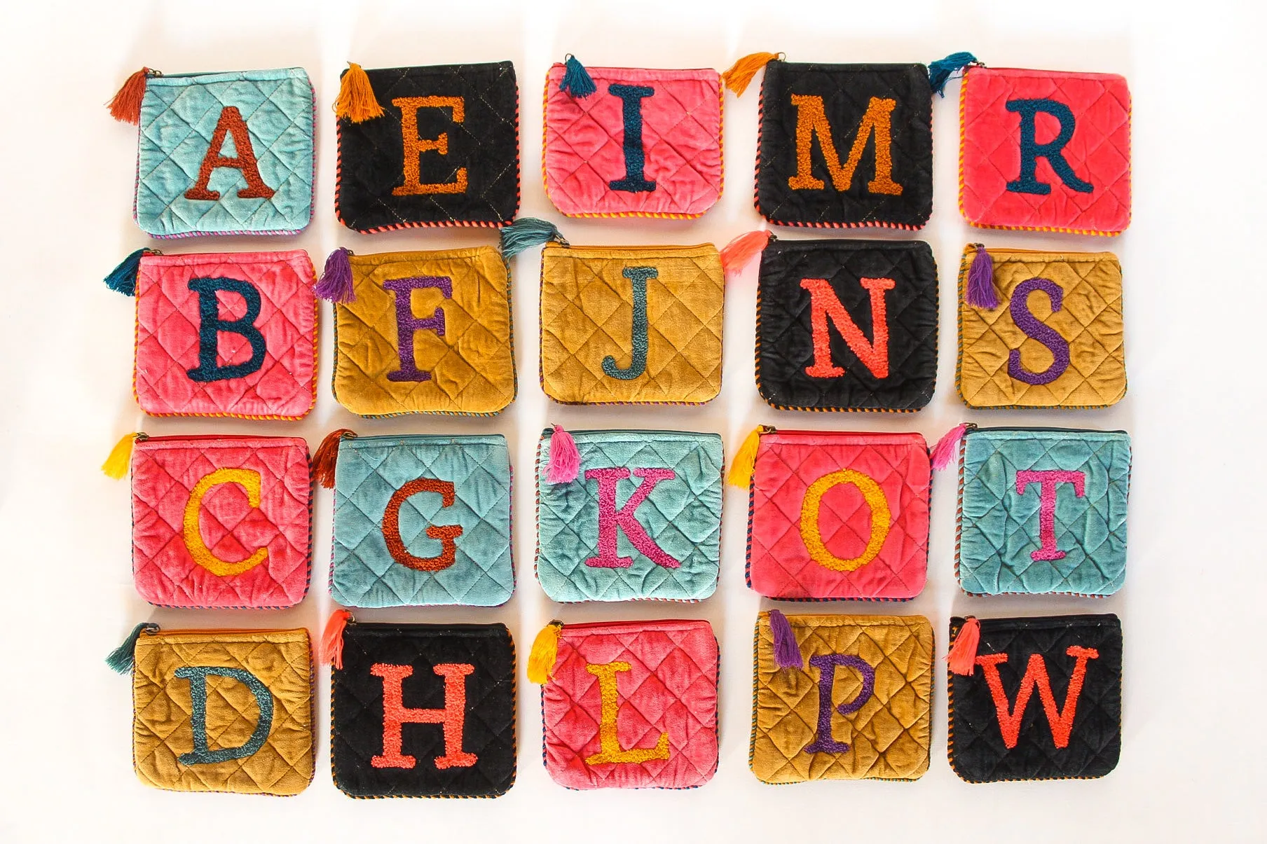 Velour Quilted Initial Bag