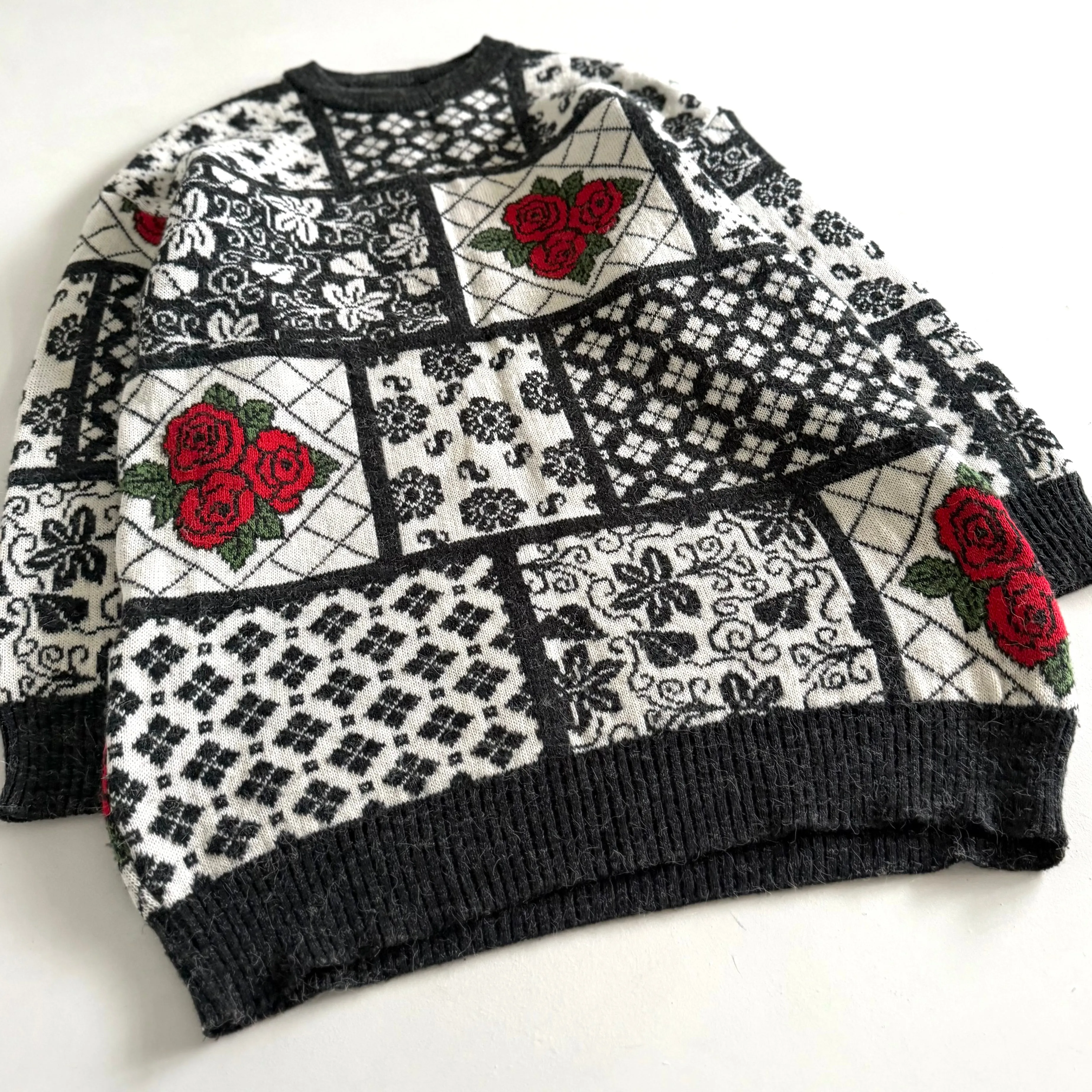 Vintage Patchwork 80's Style Rose Sweater