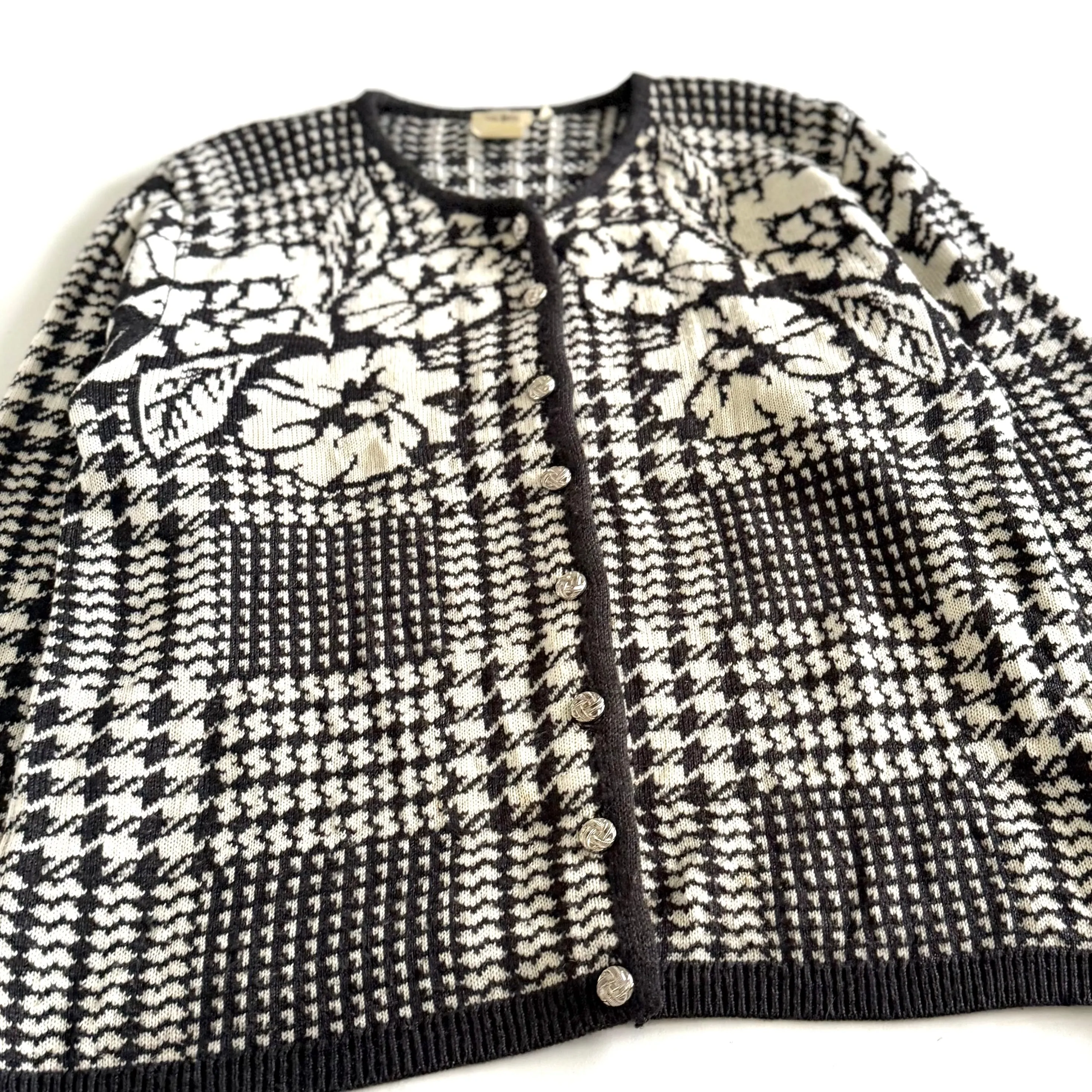 Vintage TanJay, Floral Houndstooth Cardigan